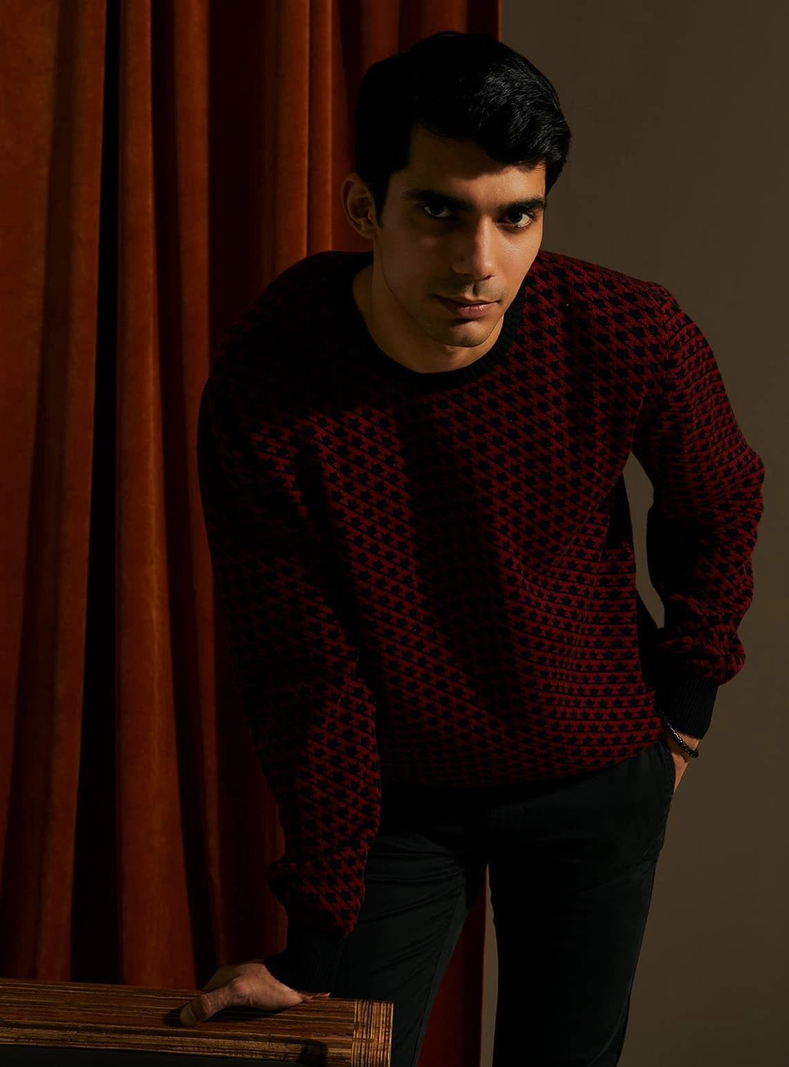 Crimson Jacquard Pullover