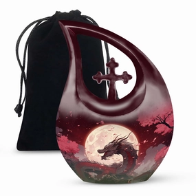 Crimson Moonrise Keepsake: Twin Capacity Memorial Urn