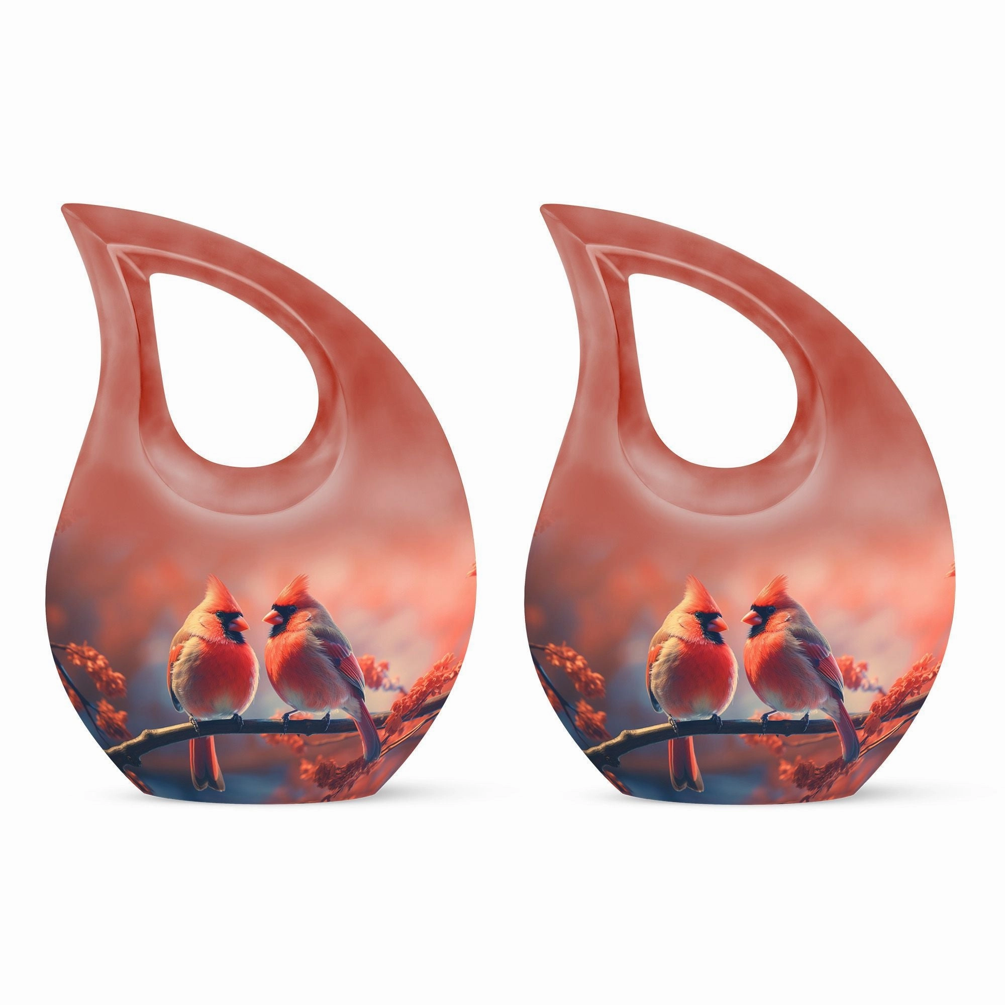 Crimson Moonrise Keepsake: Twin Capacity Memorial Urn
