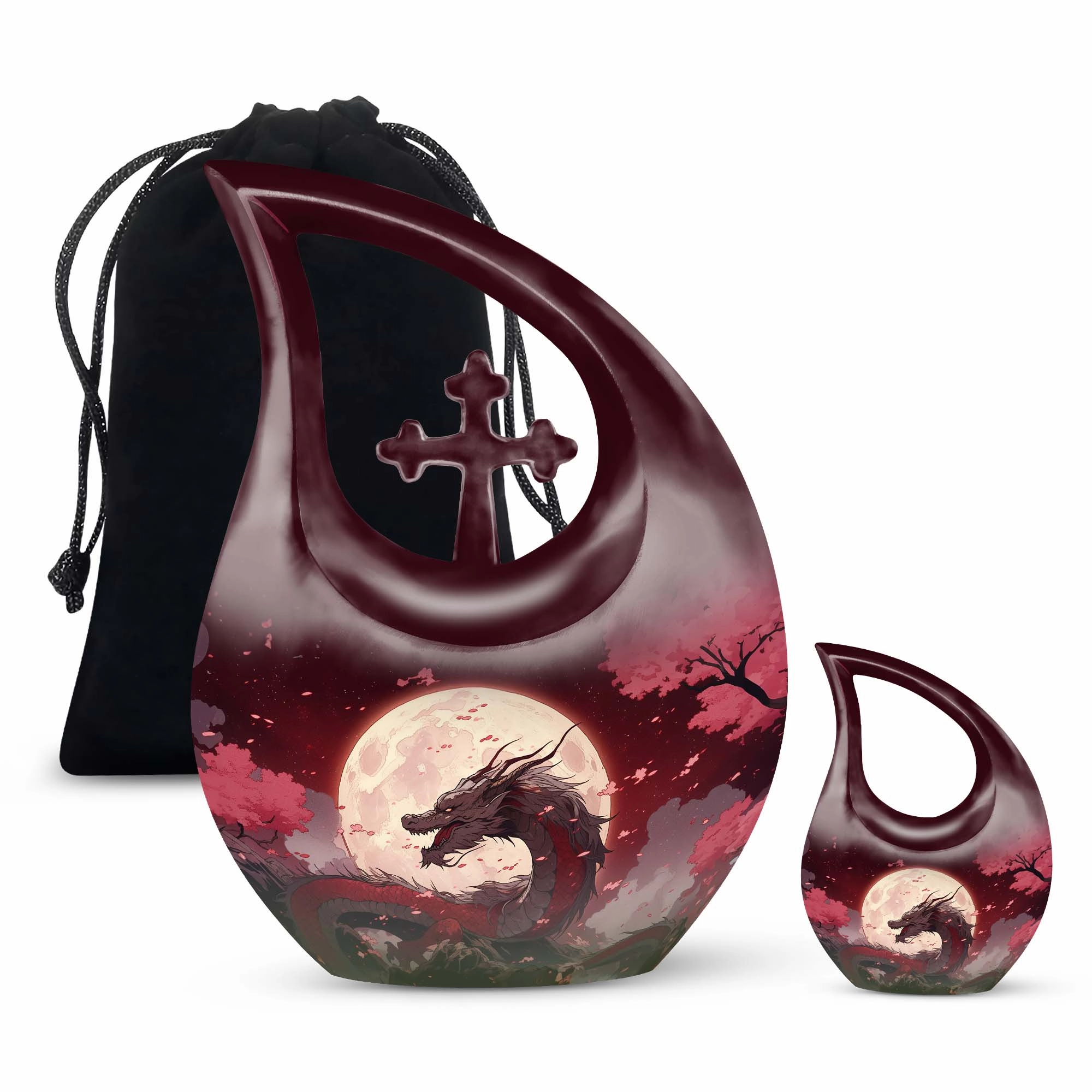 Crimson Moonrise Keepsake: Twin Capacity Memorial Urn