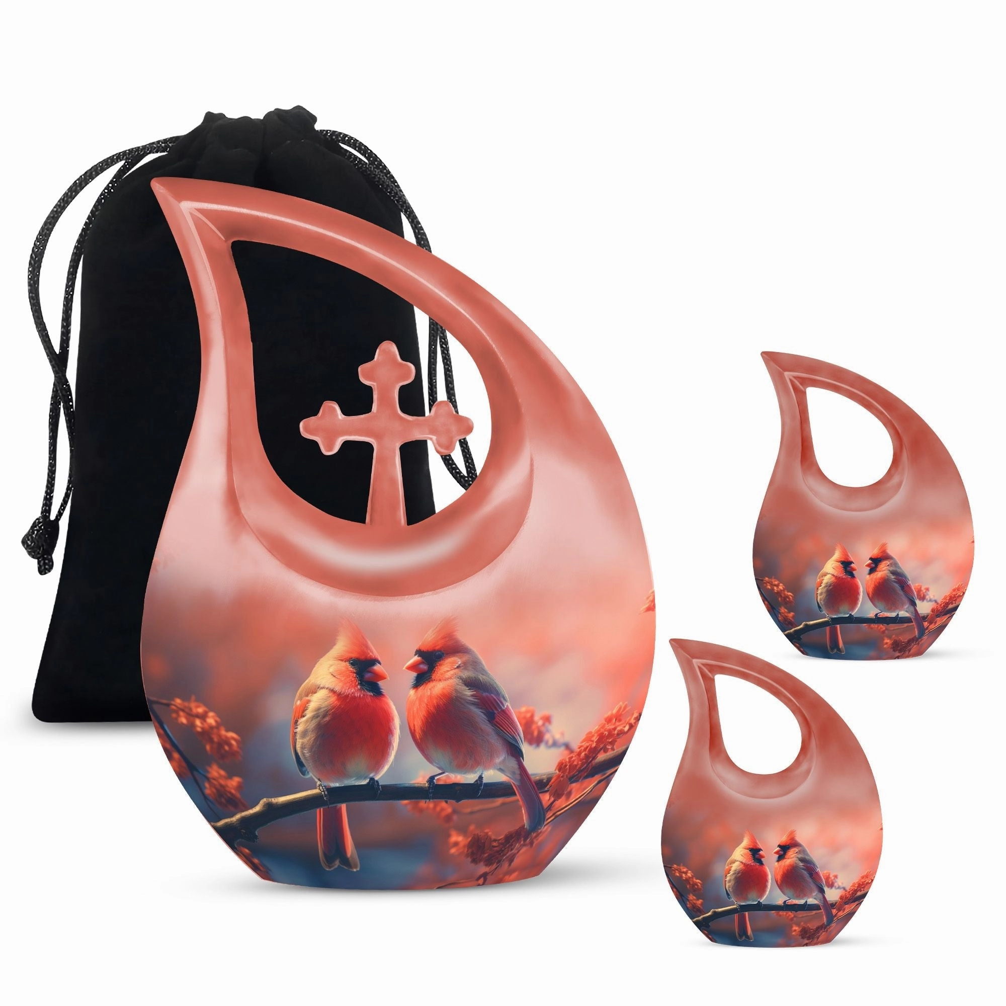 Crimson Moonrise Keepsake: Twin Capacity Memorial Urn