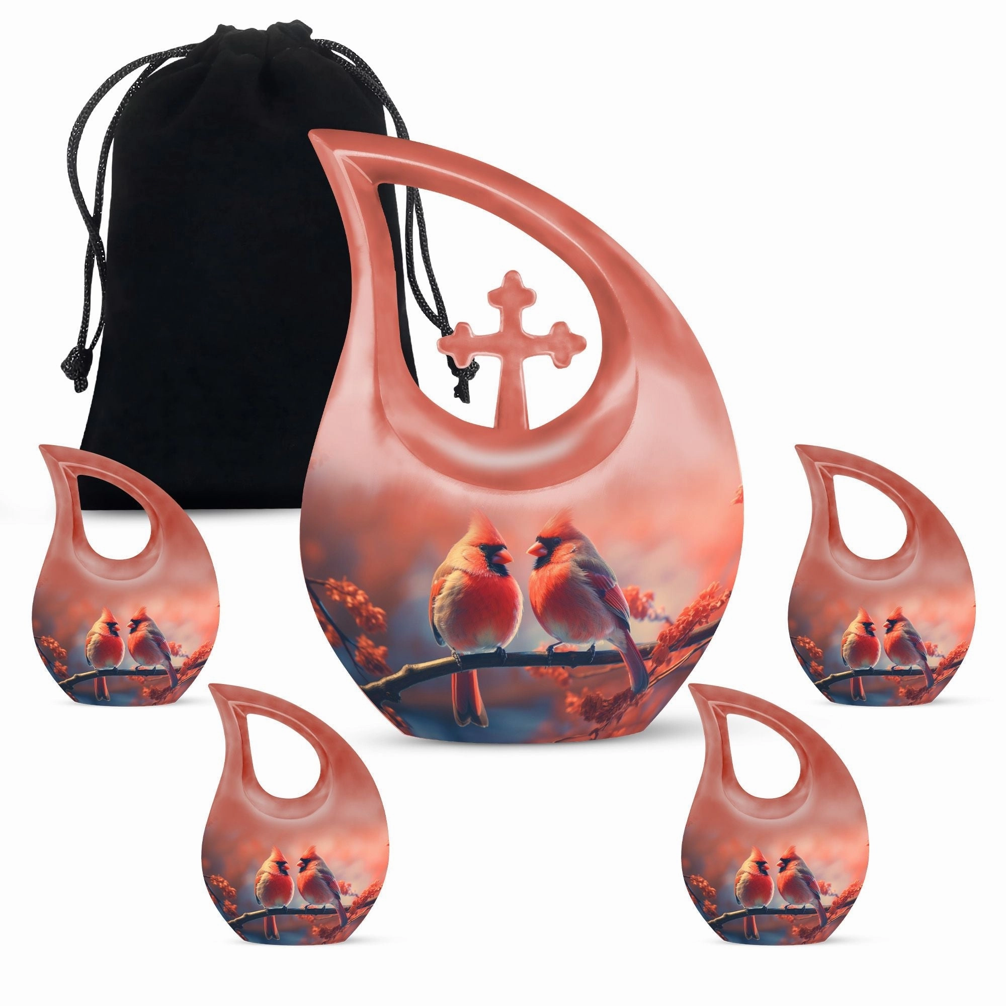 Crimson Moonrise Keepsake: Twin Capacity Memorial Urn