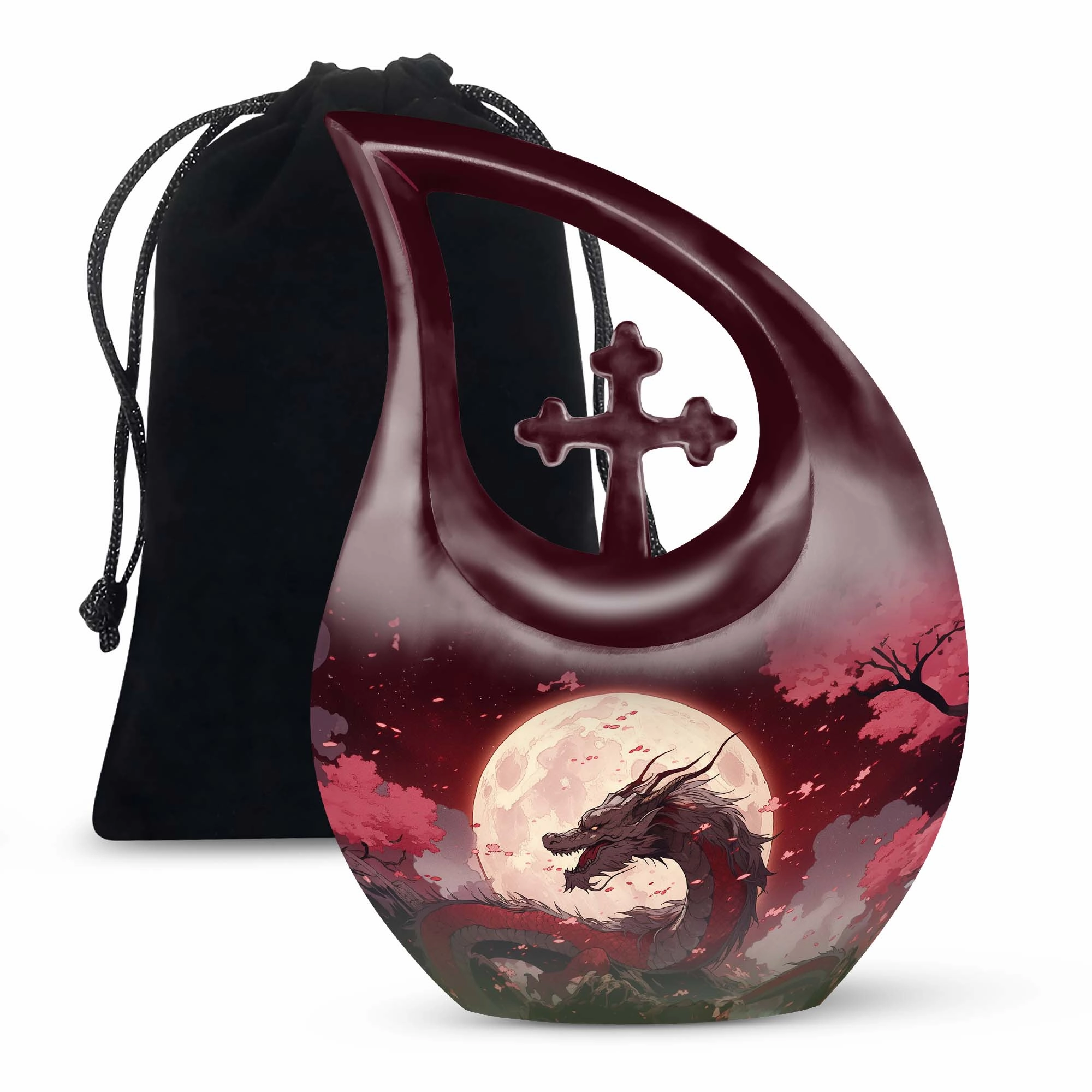 Crimson Moonrise Keepsake: Twin Capacity Memorial Urn