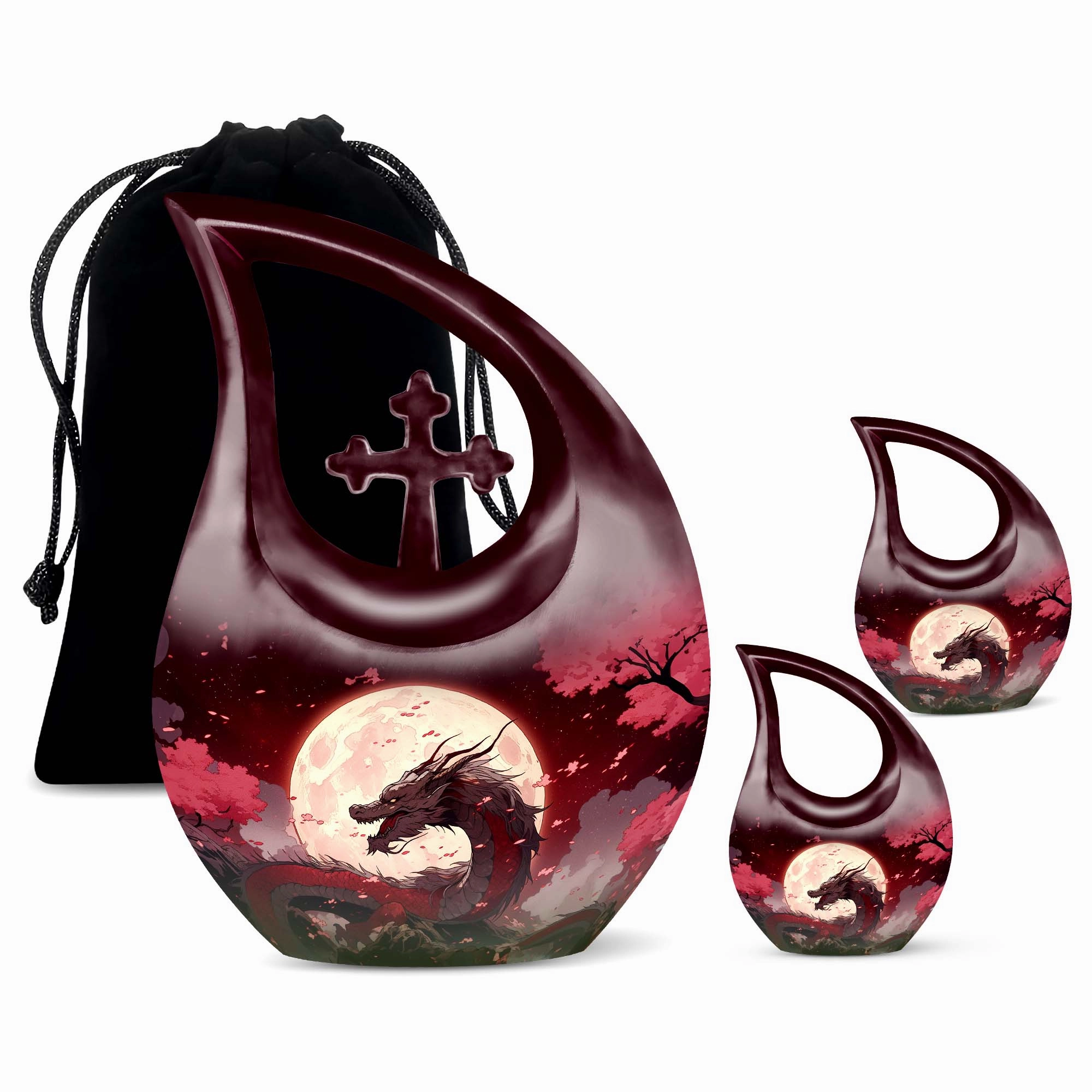 Crimson Moonrise Keepsake: Twin Capacity Memorial Urn