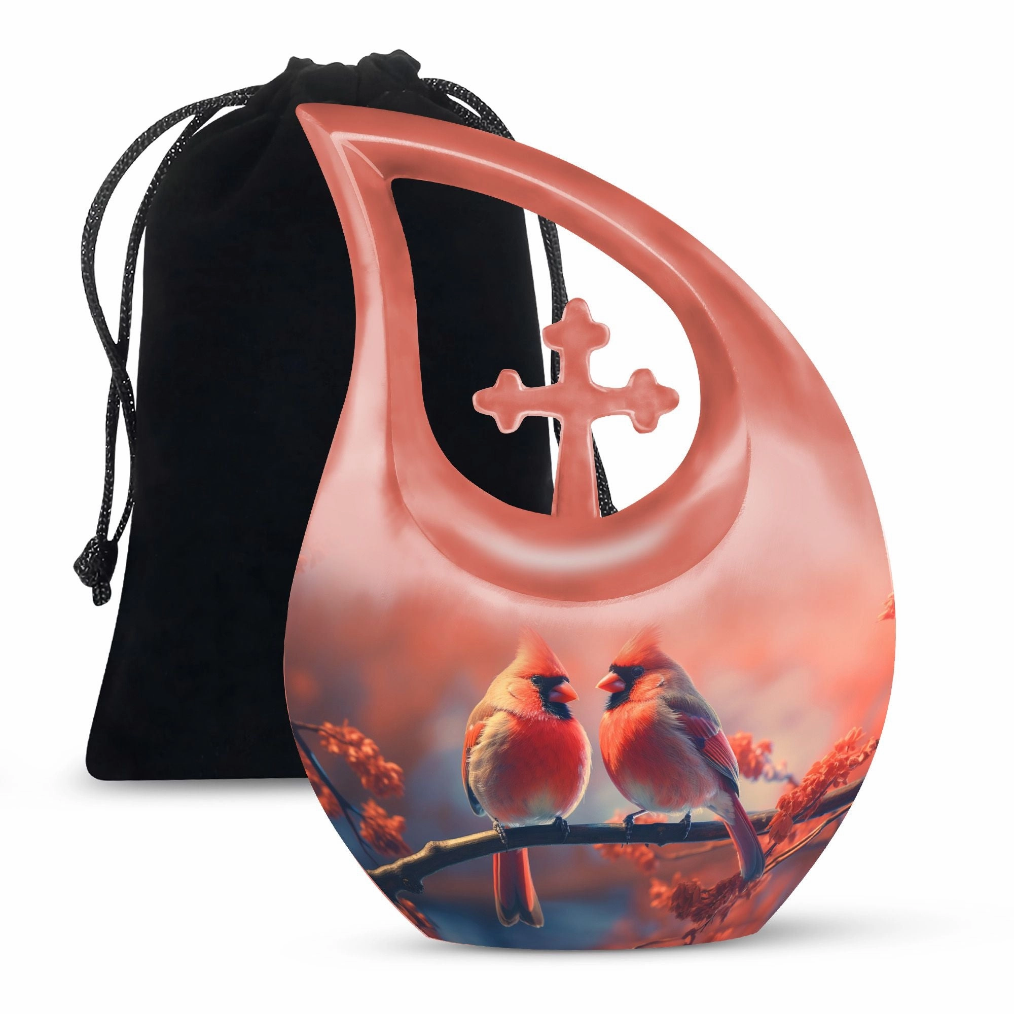 Crimson Moonrise Keepsake: Twin Capacity Memorial Urn