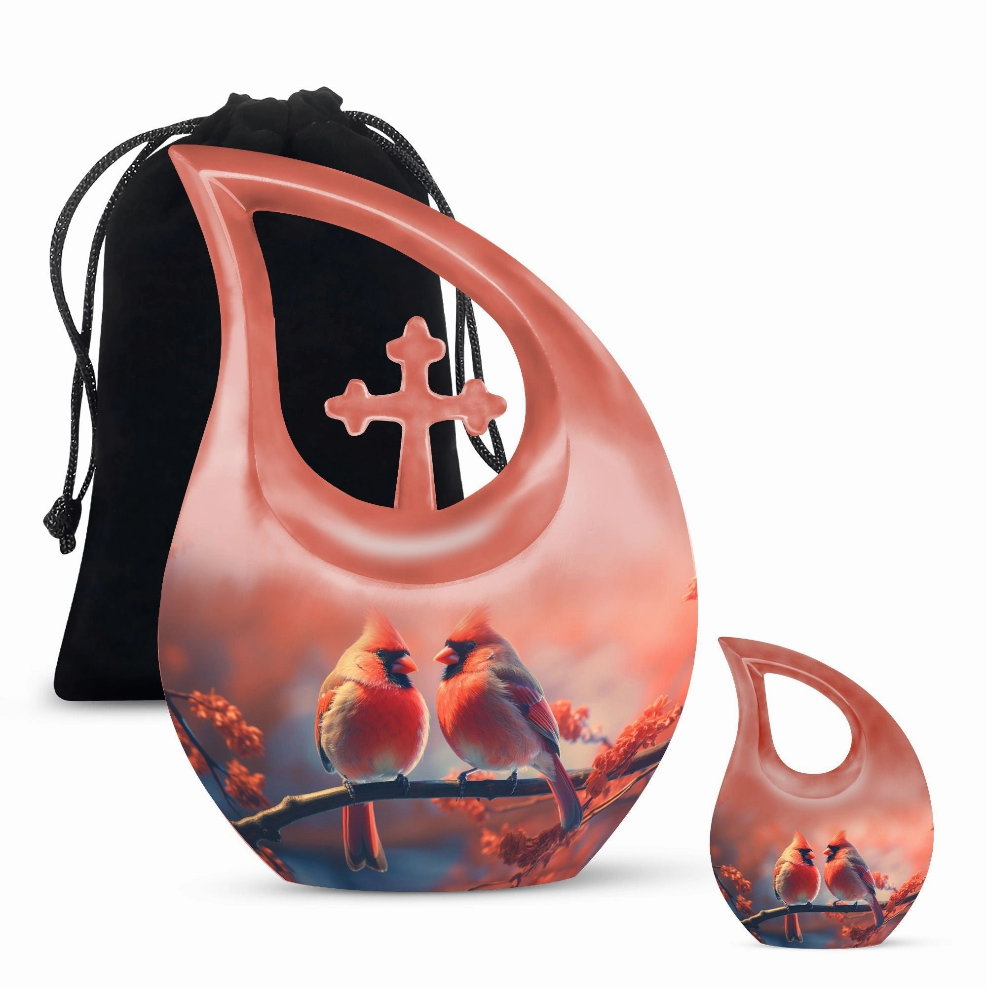Crimson Moonrise Keepsake: Twin Capacity Memorial Urn