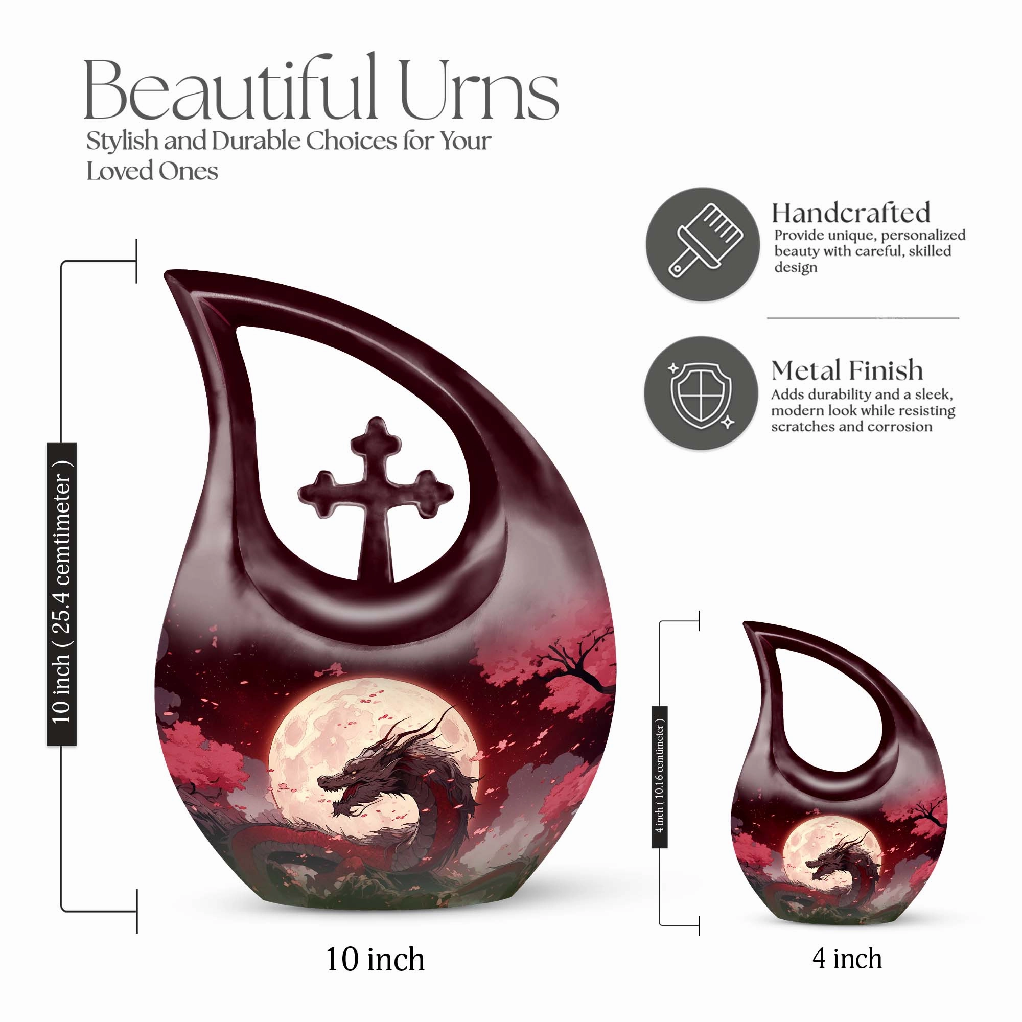 Crimson Moonrise Keepsake: Twin Capacity Memorial Urn