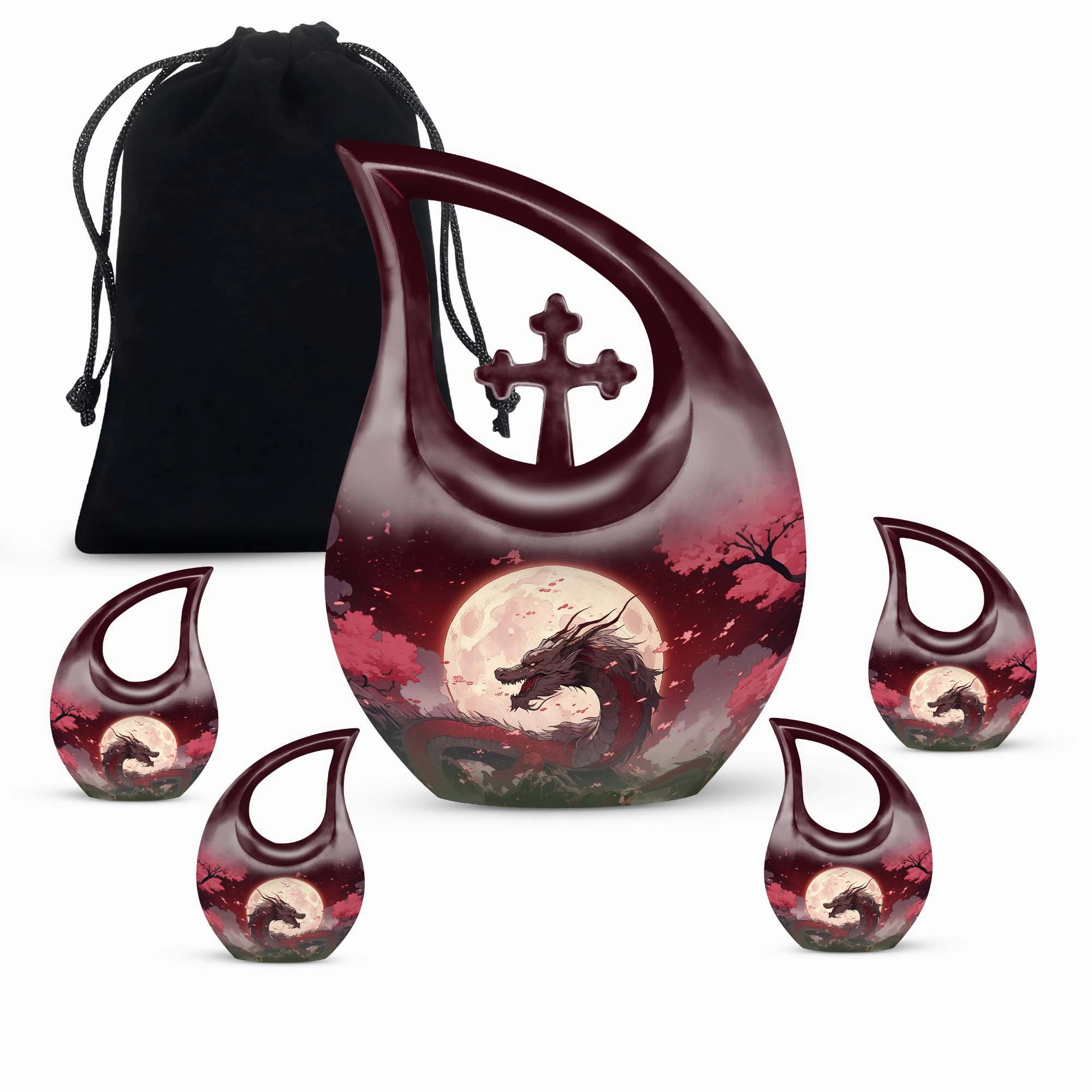 Crimson Moonrise Keepsake: Twin Capacity Memorial Urn