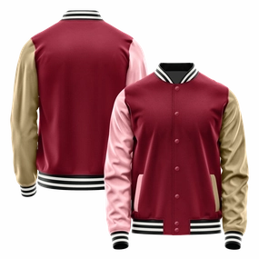 Crimson Red & Light Pink Leather Varsity Jacket
