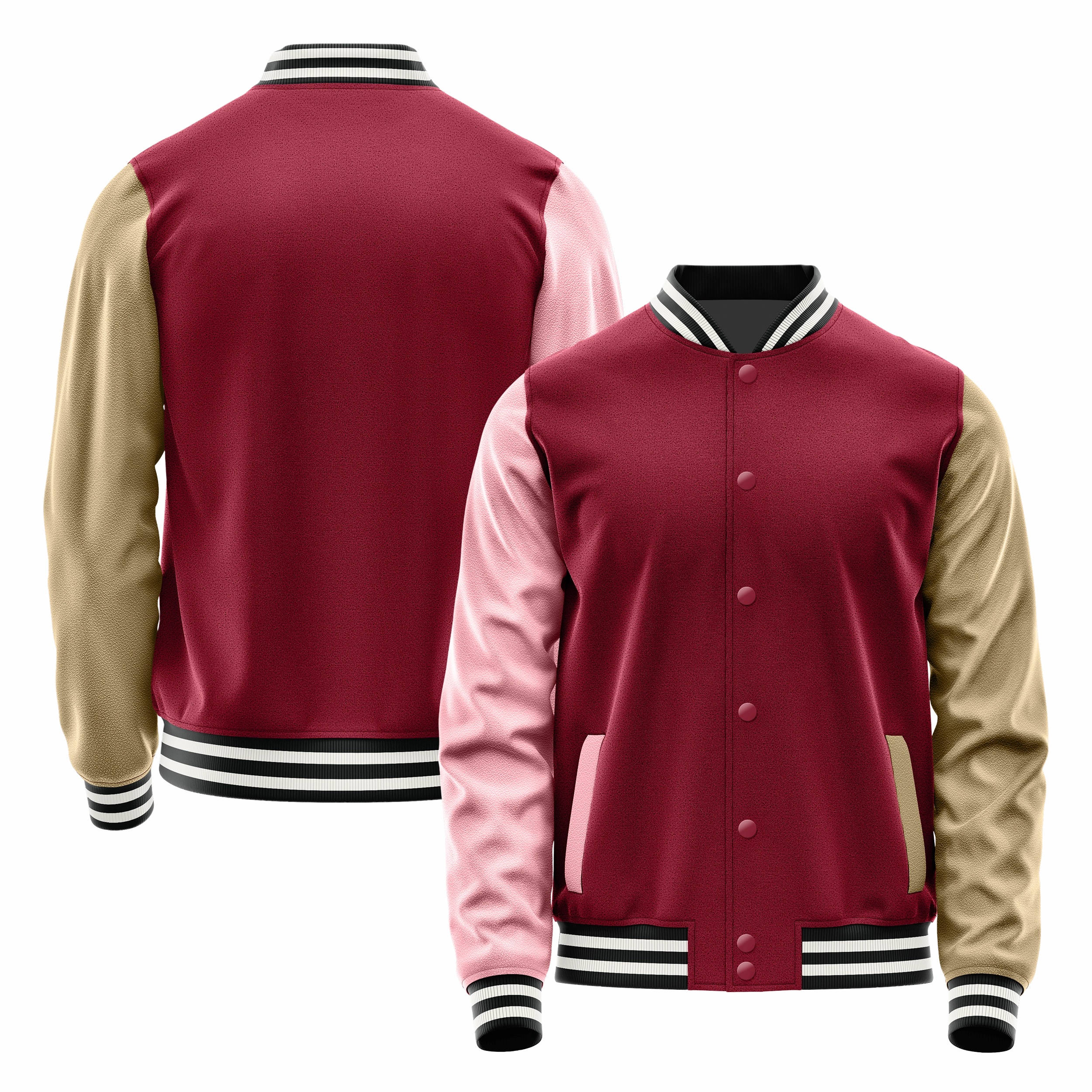 Crimson Red & Light Pink Leather Varsity Jacket