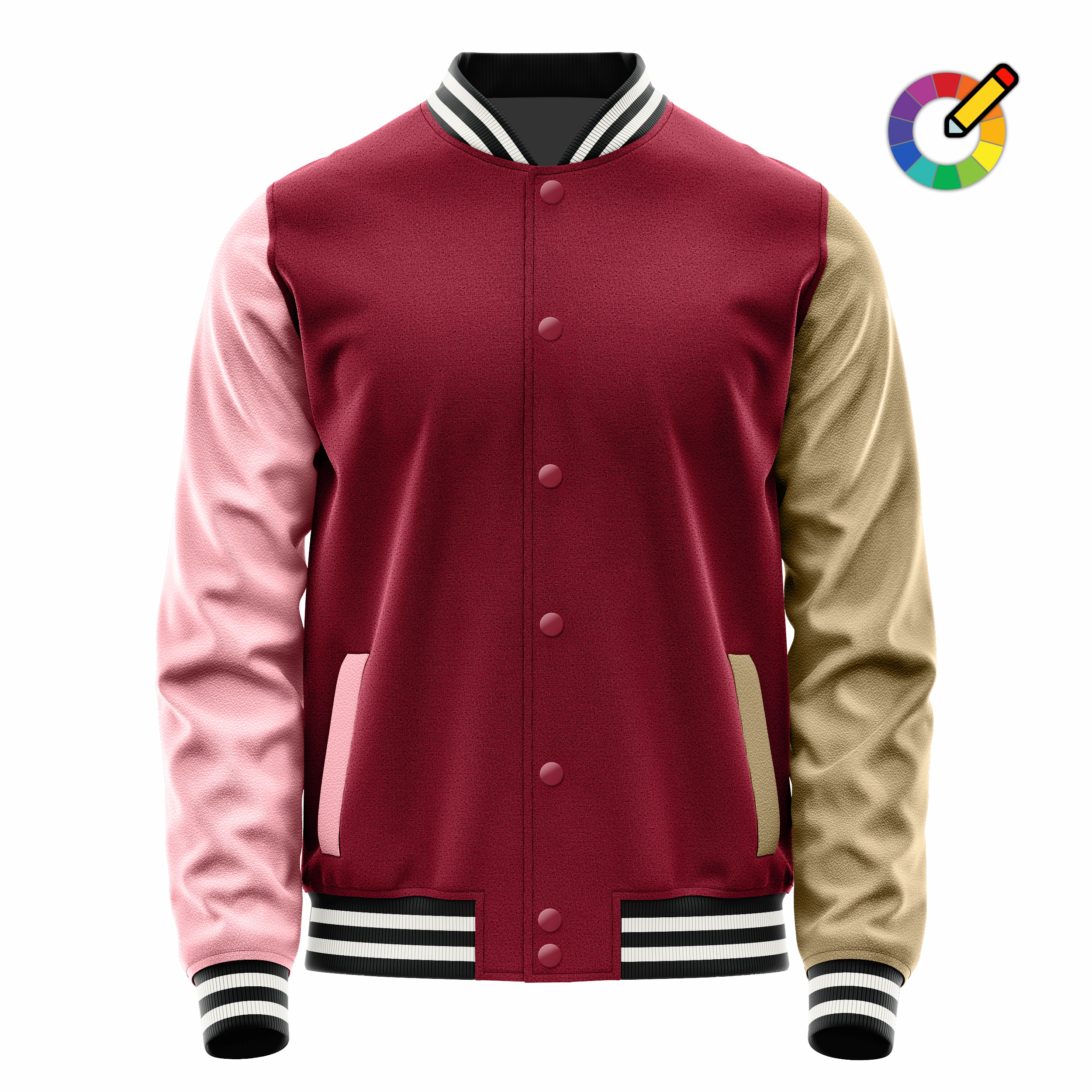 Crimson Red & Light Pink Leather Varsity Jacket