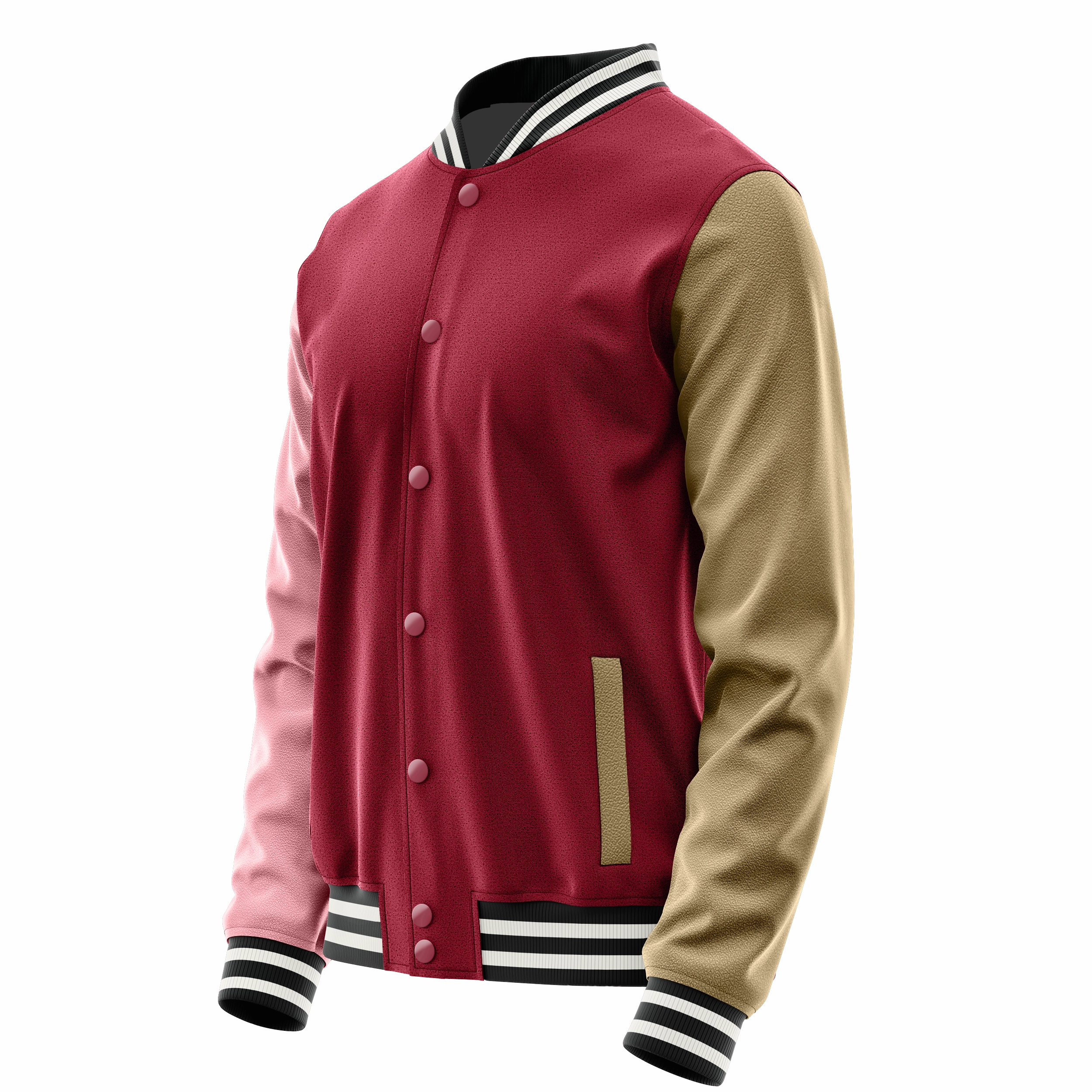 Crimson Red & Light Pink Leather Varsity Jacket