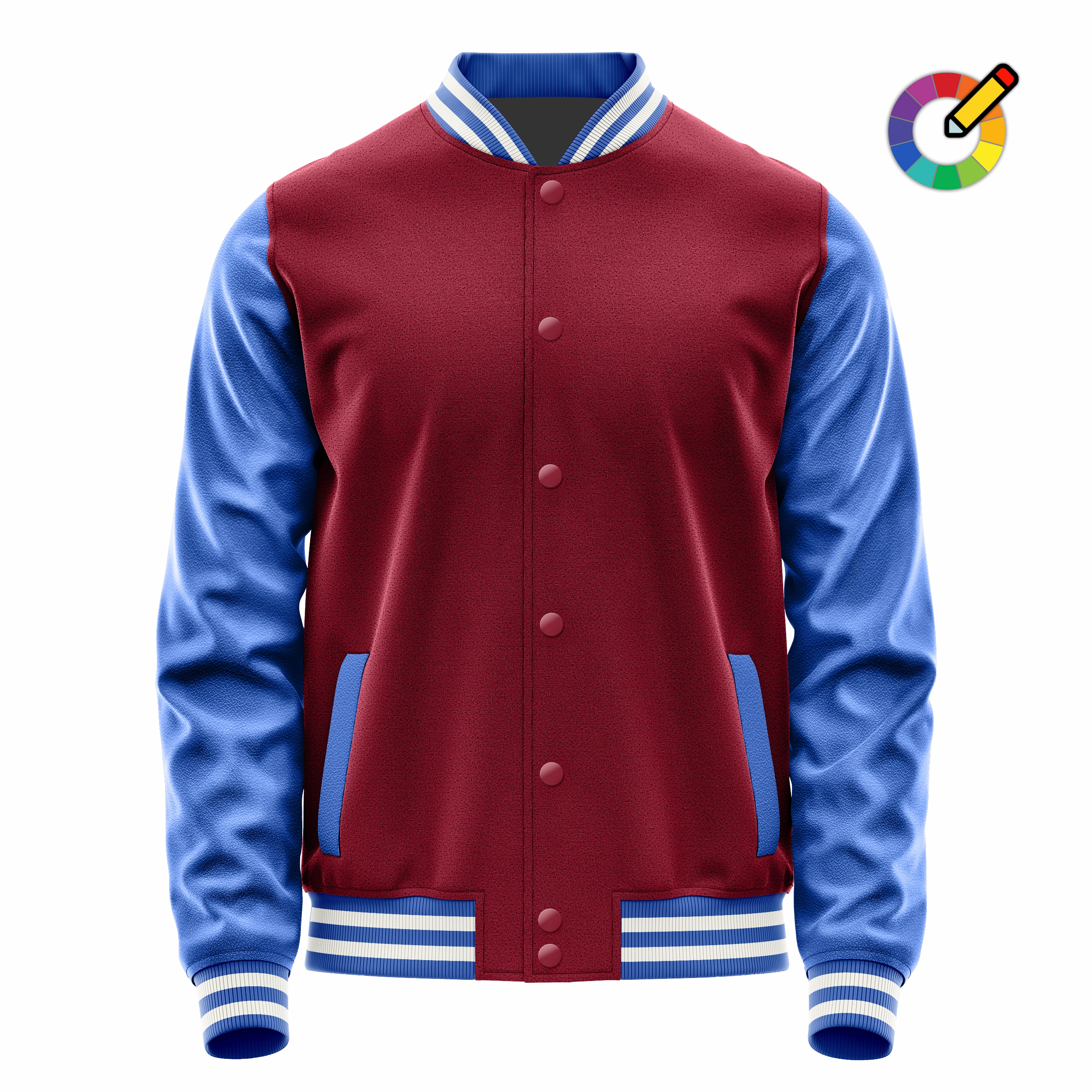Crimson Red & Sky Blue Leather Varsity Jacket