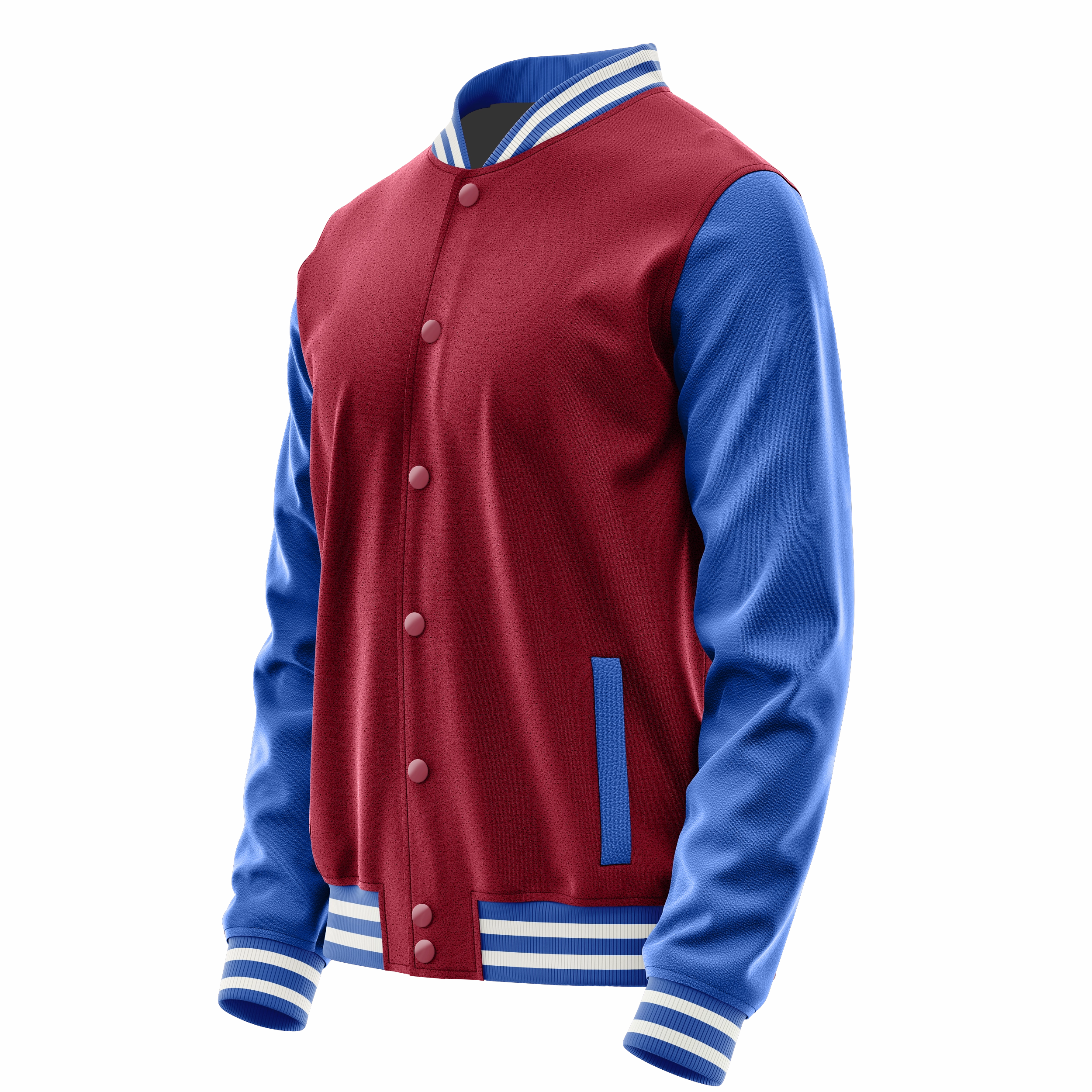Crimson Red & Sky Blue Leather Varsity Jacket