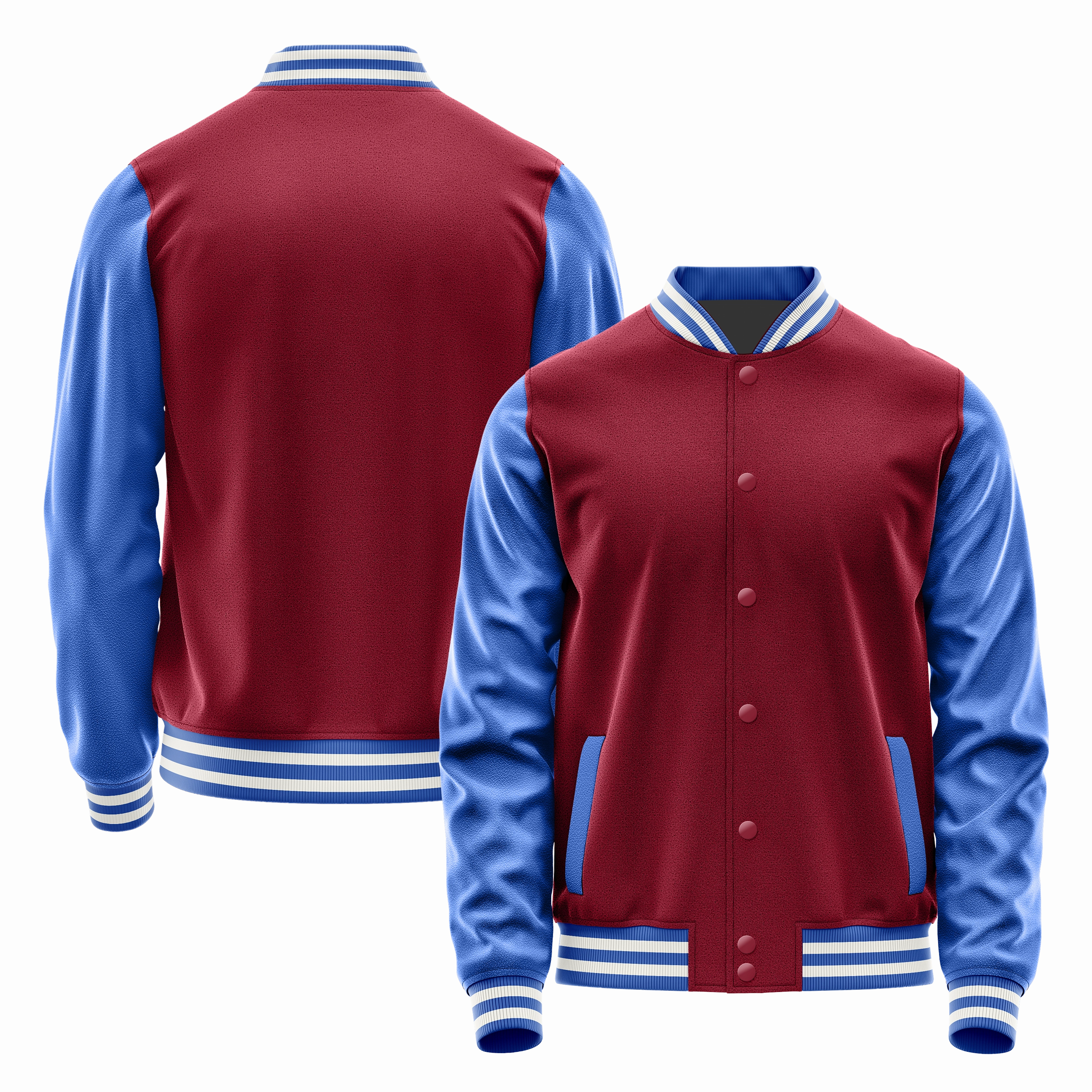 Crimson Red & Sky Blue Leather Varsity Jacket