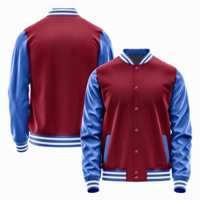 Crimson Red & Sky Blue Leather Varsity Jacket