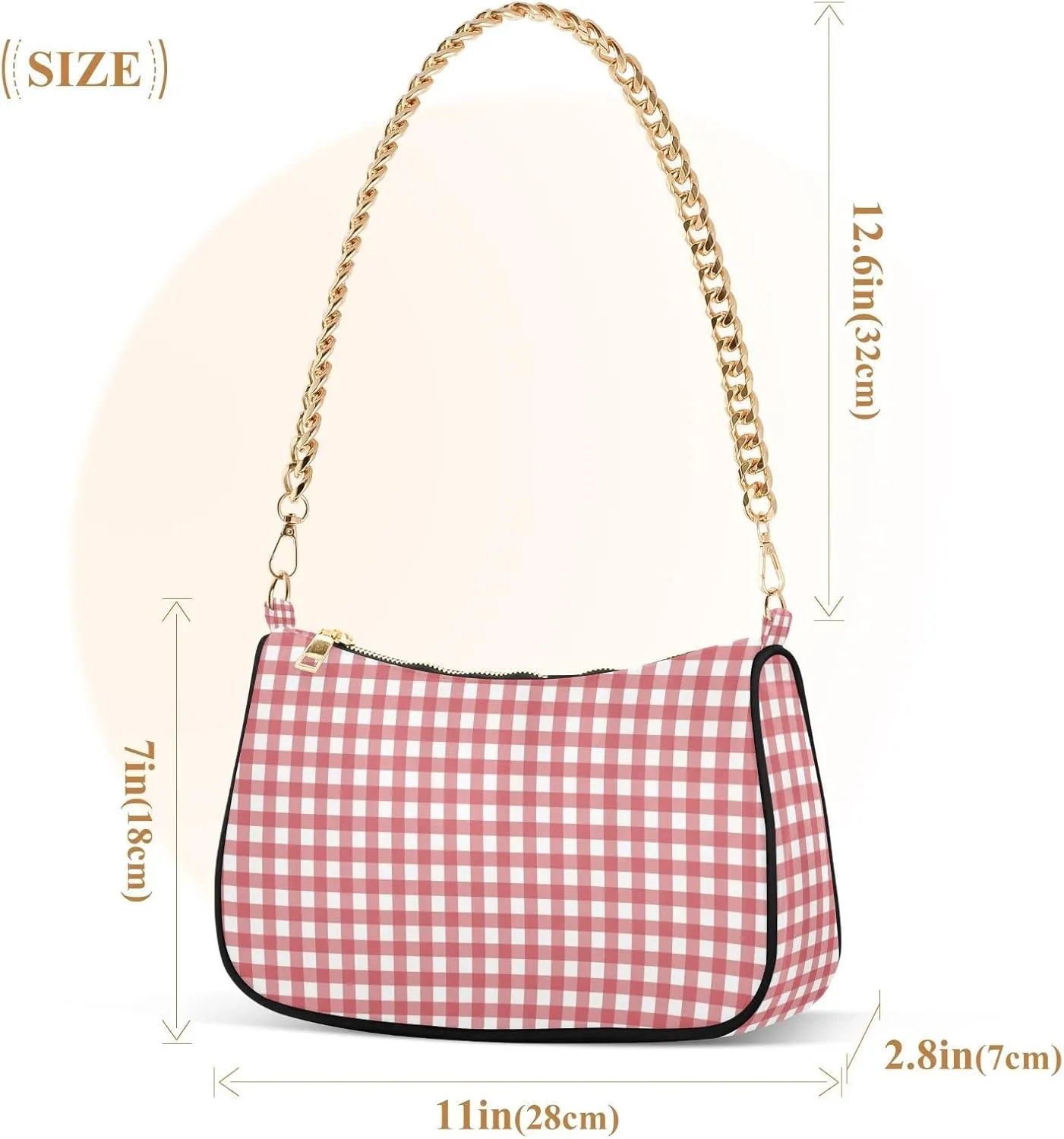 Cross Body Bag Gingham Red White Tote Bag Chain Bag Shoulder Bag Handbag Purse for Women