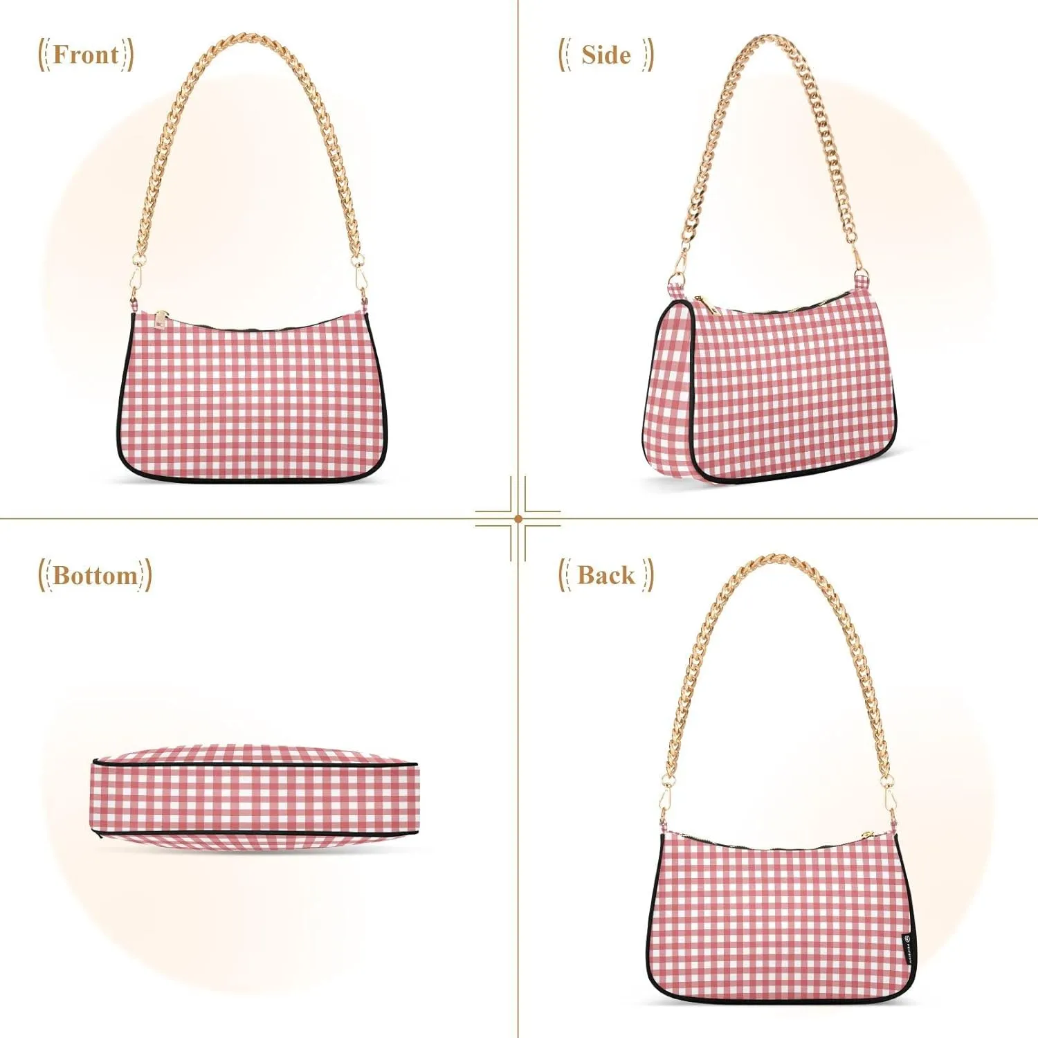 Cross Body Bag Gingham Red White Tote Bag Chain Bag Shoulder Bag Handbag Purse for Women