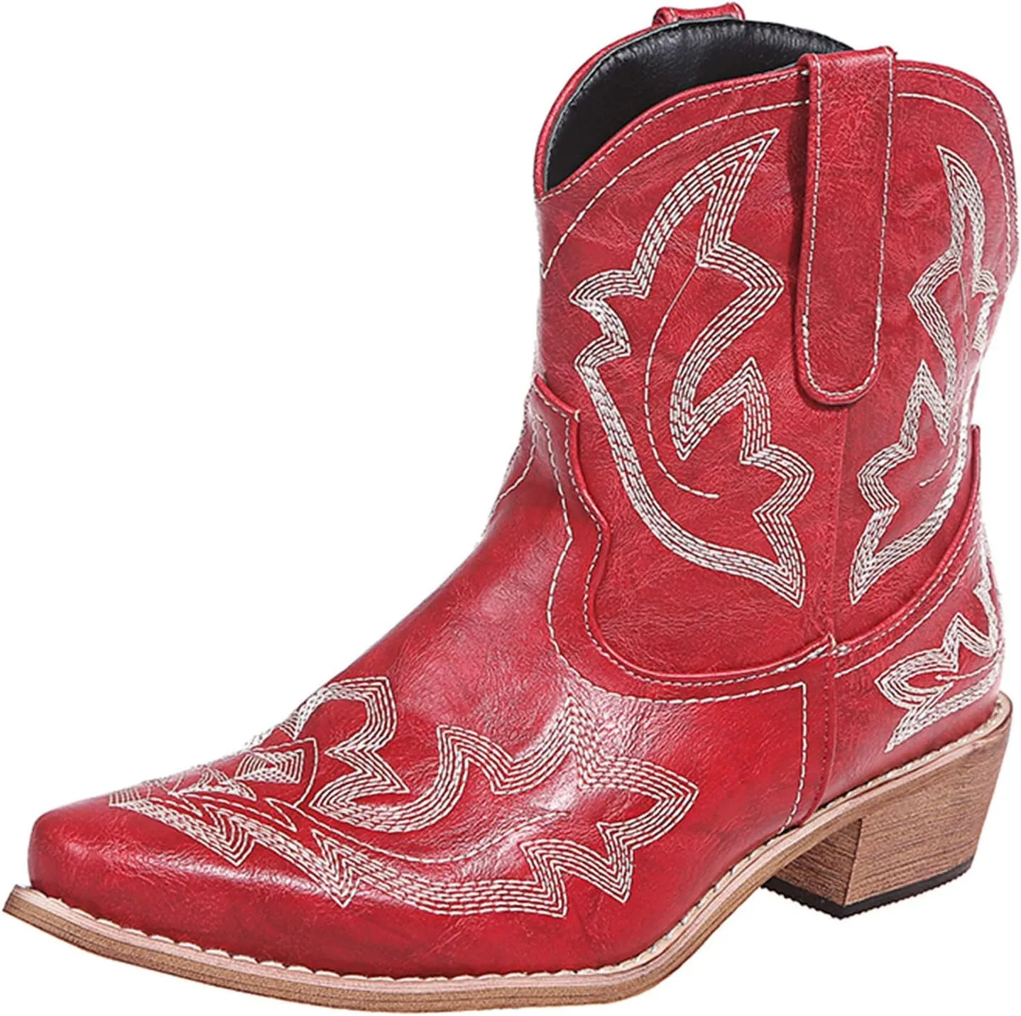 Crzidha Cowboy Boots Women,Solid Suede Pull On Tabs Ankle Boots Almond Toe Chunky Mid Heel Booties Classic Western Country Cowgirl Boots for Women Snow Winter Fall Party Shoes