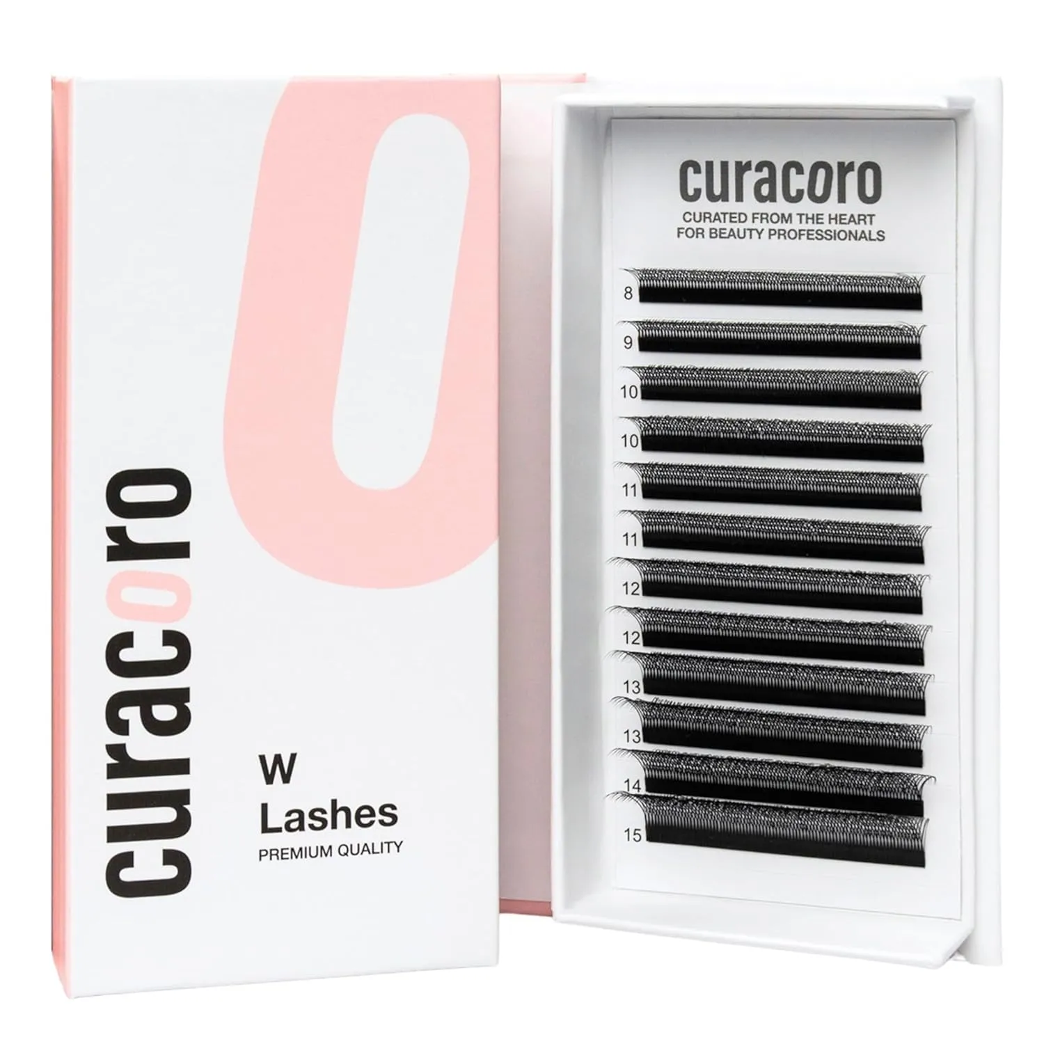 Curacoro W Eyelashes Extensions - 3D Handmade Volume Eyelashes, C CC D Curl, Thickness 0.05~0.07mm, 9-15mm Length Mixed Tray, Full Fluffy Volume Look, Long Lasting & Easy Application