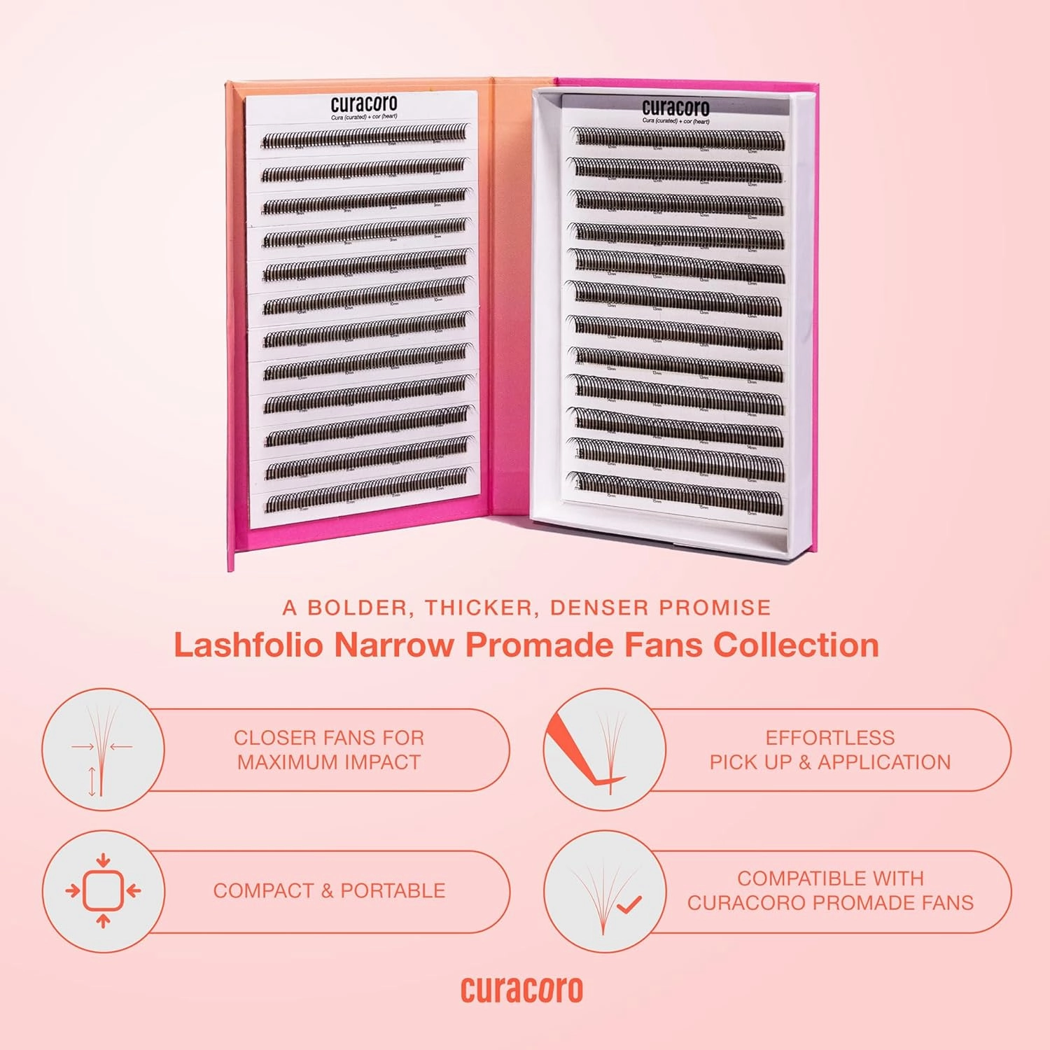 Curacoro LashFolio Wet Promade Fans, Handmade Volume Eyelashes, 5D To 10D, C CC D Curl, 0.03~0.07 mm, 8-13mm Mix Length, Professional Long-Lasting Promade Lash Fans (5D-0.07 CC 8mm-13mm)