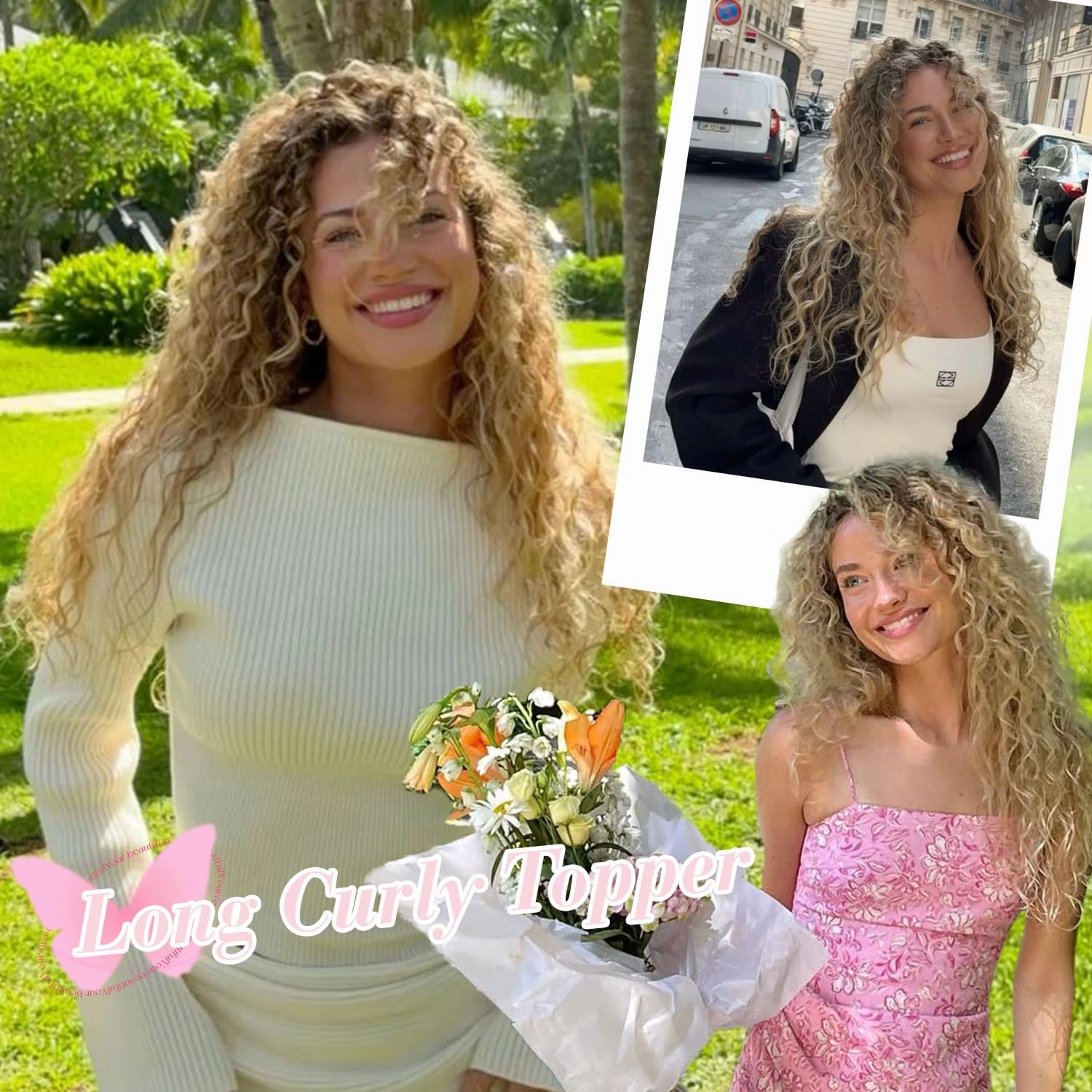 Curly Hair Toppers For Women with Thinning Hair Synthetic 6.5’’x6.5’’ Ladies Wiglets Full Coverage Blonde Topper Perfect for Daily, Holiday, Style