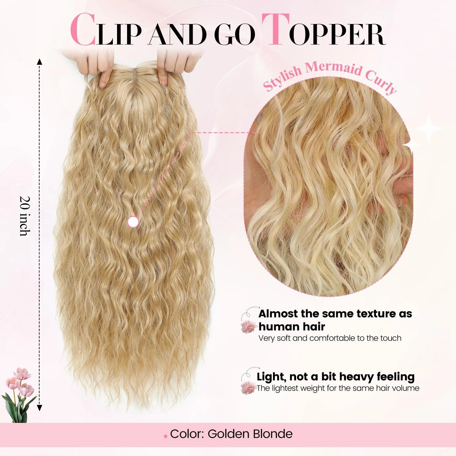 Curly Hair Toppers For Women with Thinning Hair Synthetic 6.5’’x6.5’’ Ladies Wiglets Full Coverage Blonde Topper Perfect for Daily, Holiday, Style