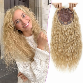 Curly Hair Toppers For Women with Thinning Hair Synthetic 6.5’’x6.5’’ Ladies Wiglets Full Coverage Blonde Topper Perfect for Daily, Holiday, Style
