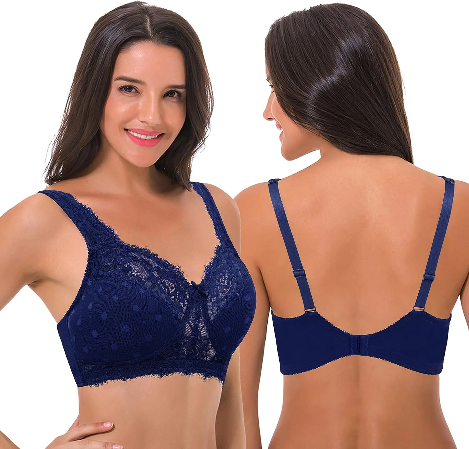 Curve Muse Women's Plus Size Minimizer Unlined Wireless Lace Full Coverage Bras