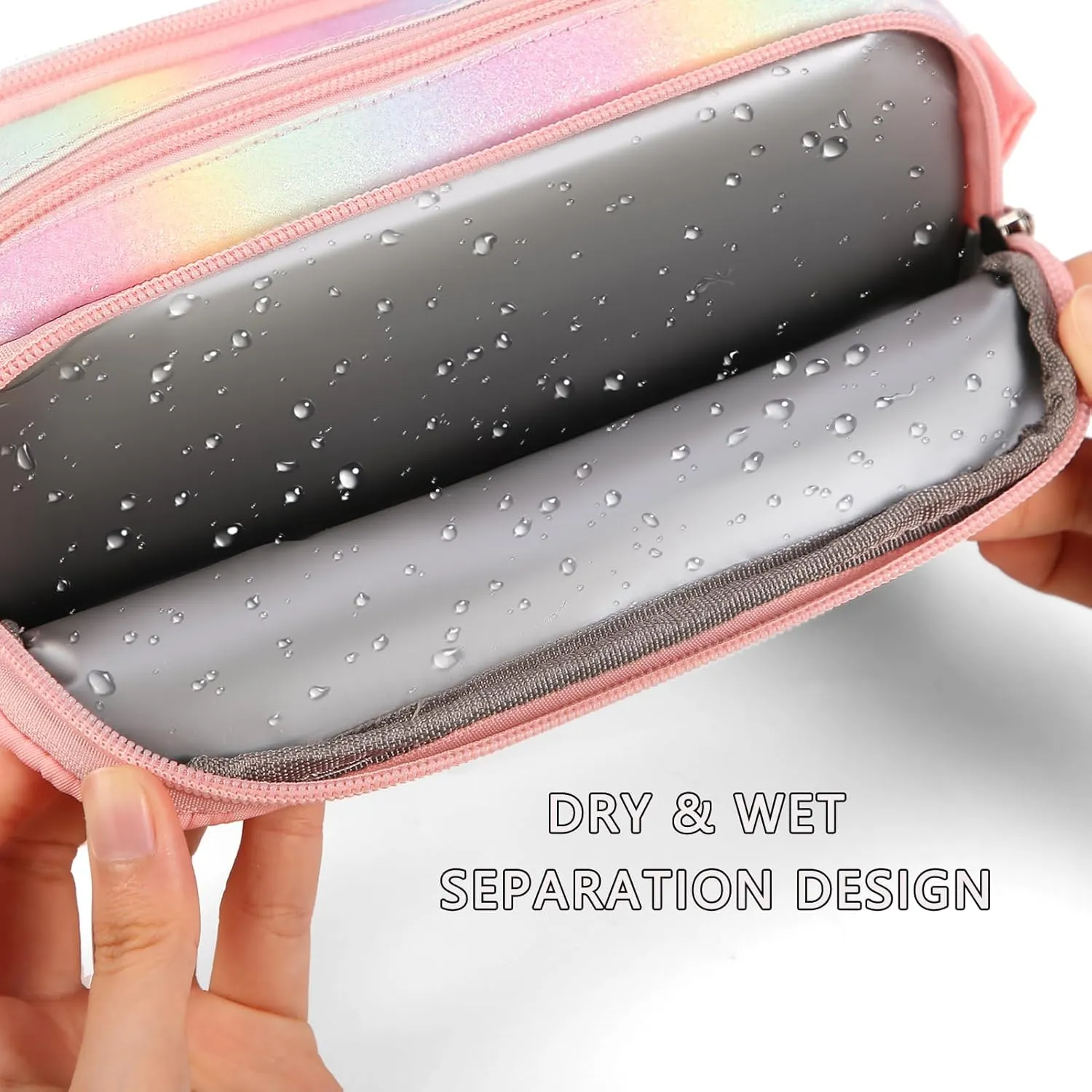 Cute Kids Toiletry Bag for Girls, Toddler Travel Makeup Bag Cosmetic Bag for Toddler Girls Gift, Glitter Pink