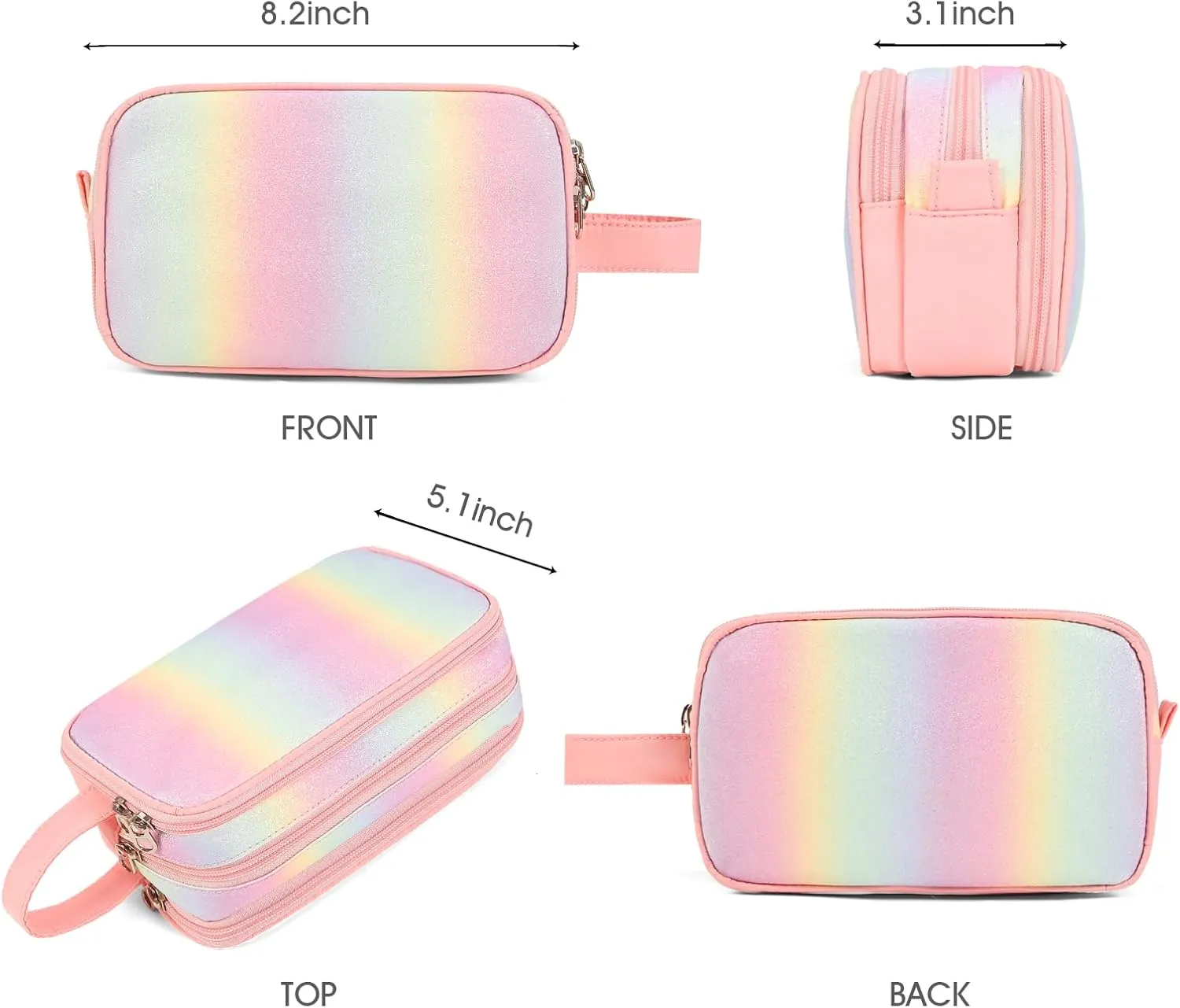 Cute Kids Toiletry Bag for Girls, Toddler Travel Makeup Bag Cosmetic Bag for Toddler Girls Gift, Glitter Pink