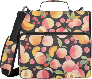 Cute Peach Black 3 Rings 1.5 inch Zip Up Binder with Shoulder Strap & Handle Laege Capacity Documents Files Storage Bag for School/Office