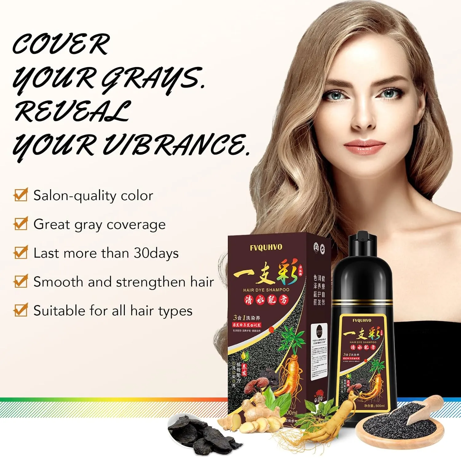 Dark Wine Red Hair Dye Shampoo for Gray Hair Coverage, Natural & Long-lasting Hair Color Shampoo Para Canas Mujer, 3 in 1 Herbal Shampoo Hair Dye, Gifts for Men Women 500ml