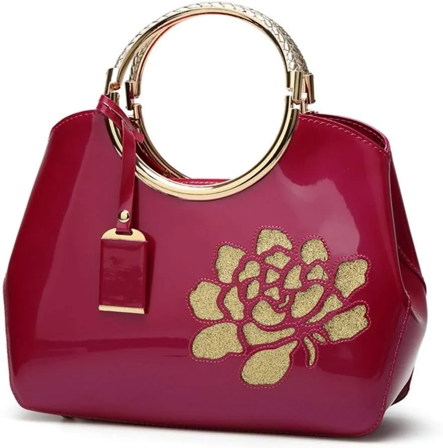Dayfine Women's Patent Leather Shiny Banquet Shell One-shoulder Diagonal Bag Bridal Wedding Tote