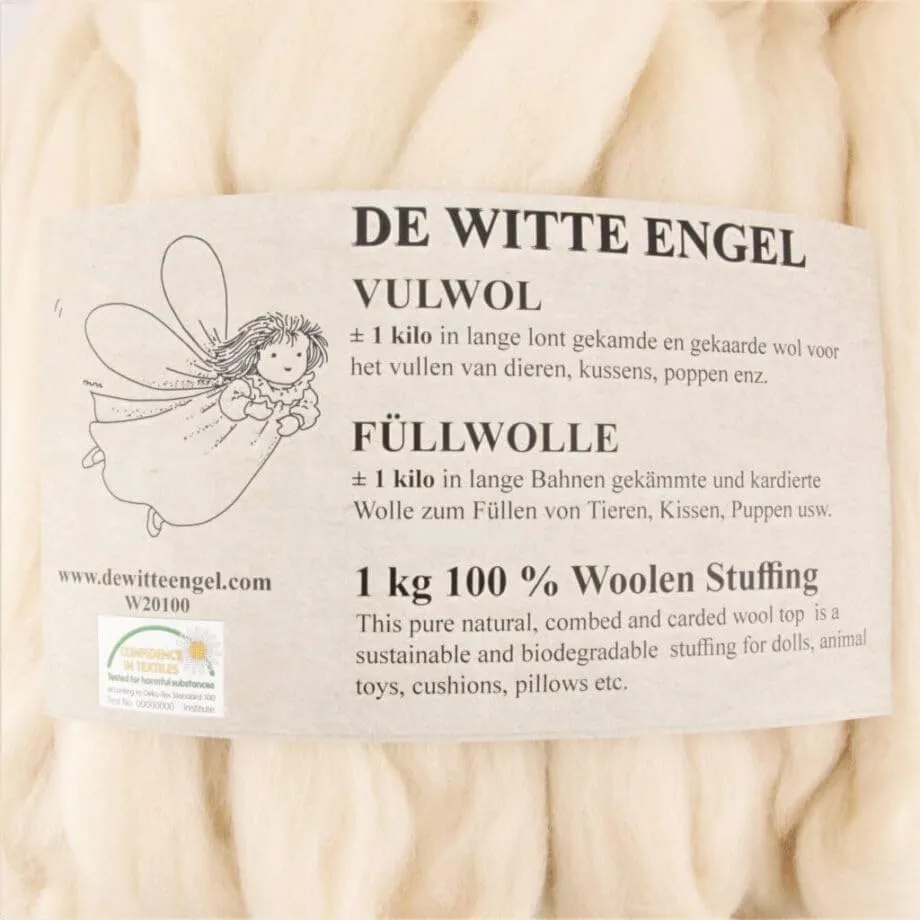 De Witte Engel, Stuffing Wool for Doll Making, Washed and Combed, Waldorf Dolls (100gr)