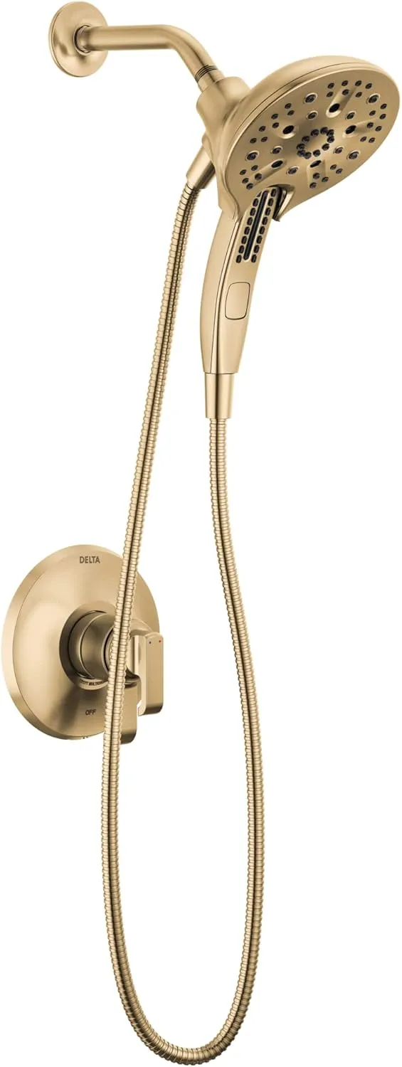 Delta Faucet Tetra 17 Series Dual-Function Gold Shower Faucet Set with In2ition 2-in-1 Shower Head with Handheld Spray, Gold Shower Faucet, Lumicoat Champagne Bronze T17289-CZ-PR (Valve Not Included)