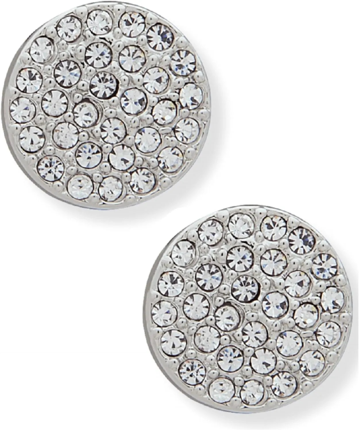 DKNY Women's Pavé Disc Stud Earrings Silver and Crystal