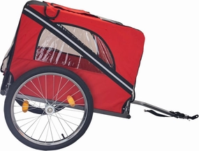 Dog Bike Trailer with 3 Entrances and Safety Flag, 20 Inch Wheels, Durable Pet Carrier for Medium and Small Dogs, Red and Black