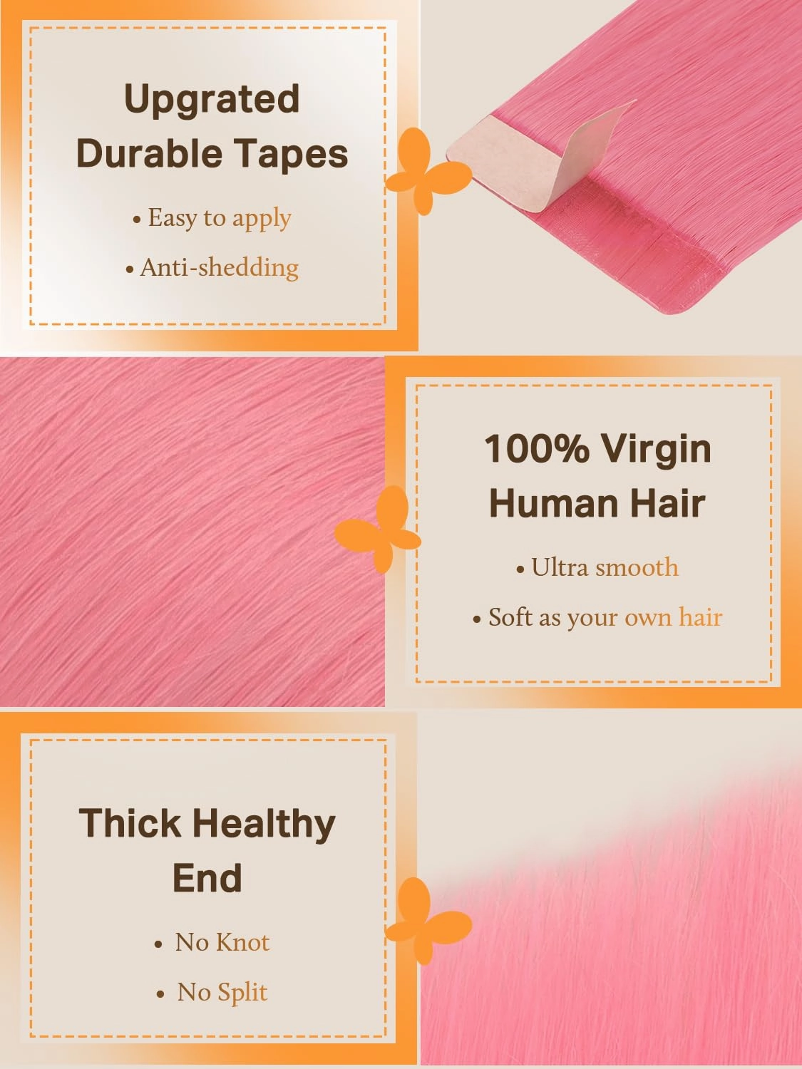 DOORES Human Hair Extensions, Light Pink Tape in Hair Extensions Real Human Hair, Remy Human Hair Extensions Invisible Tape Straight, 30g 10pcs 22 Inch