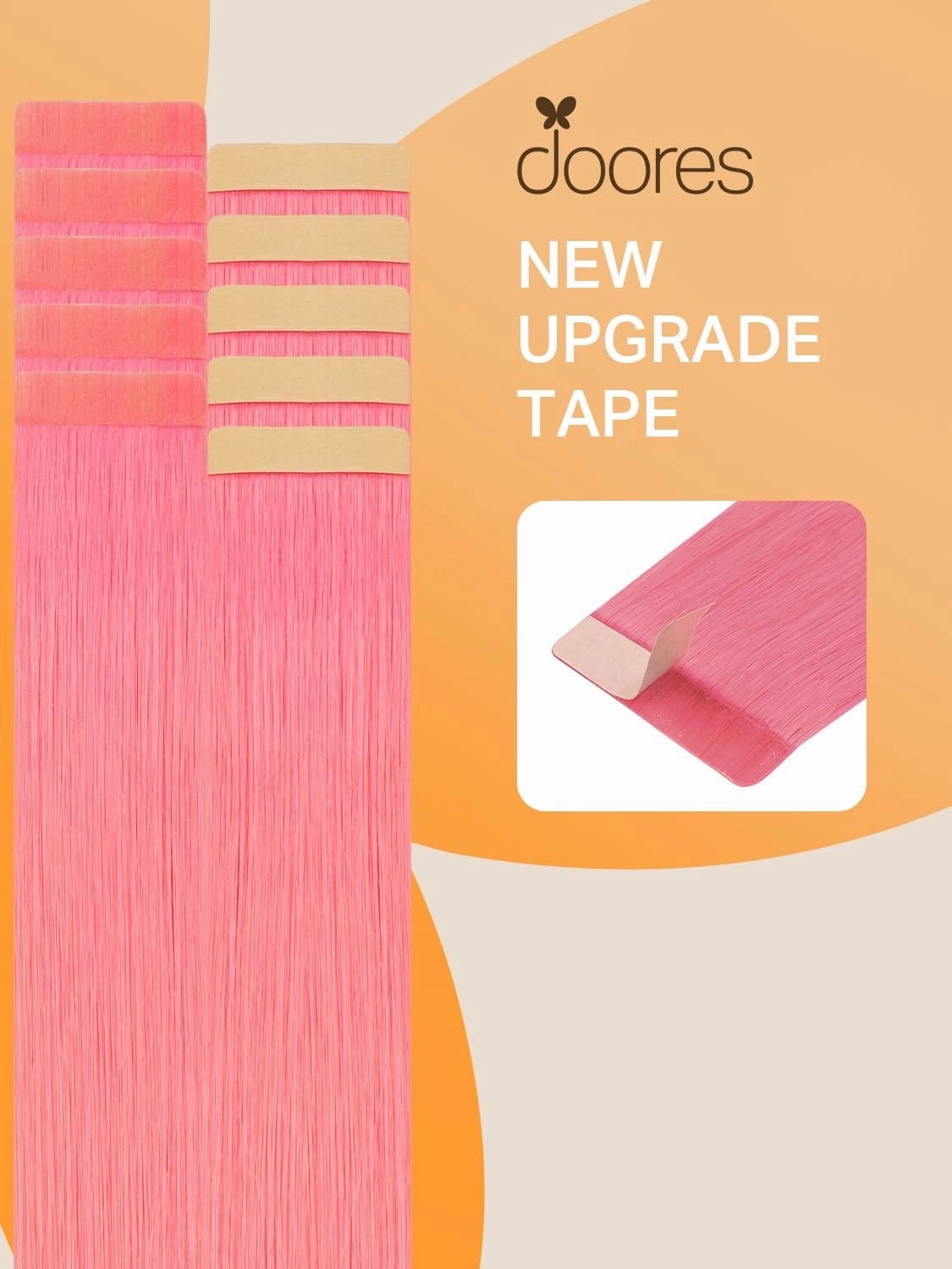 DOORES Human Hair Extensions, Light Pink Tape in Hair Extensions Real Human Hair, Remy Human Hair Extensions Invisible Tape Straight, 30g 10pcs 22 Inch