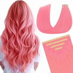 DOORES Human Hair Extensions, Light Pink Tape in Hair Extensions Real Human Hair, Remy Human Hair Extensions Invisible Tape Straight, 30g 10pcs 22 Inch