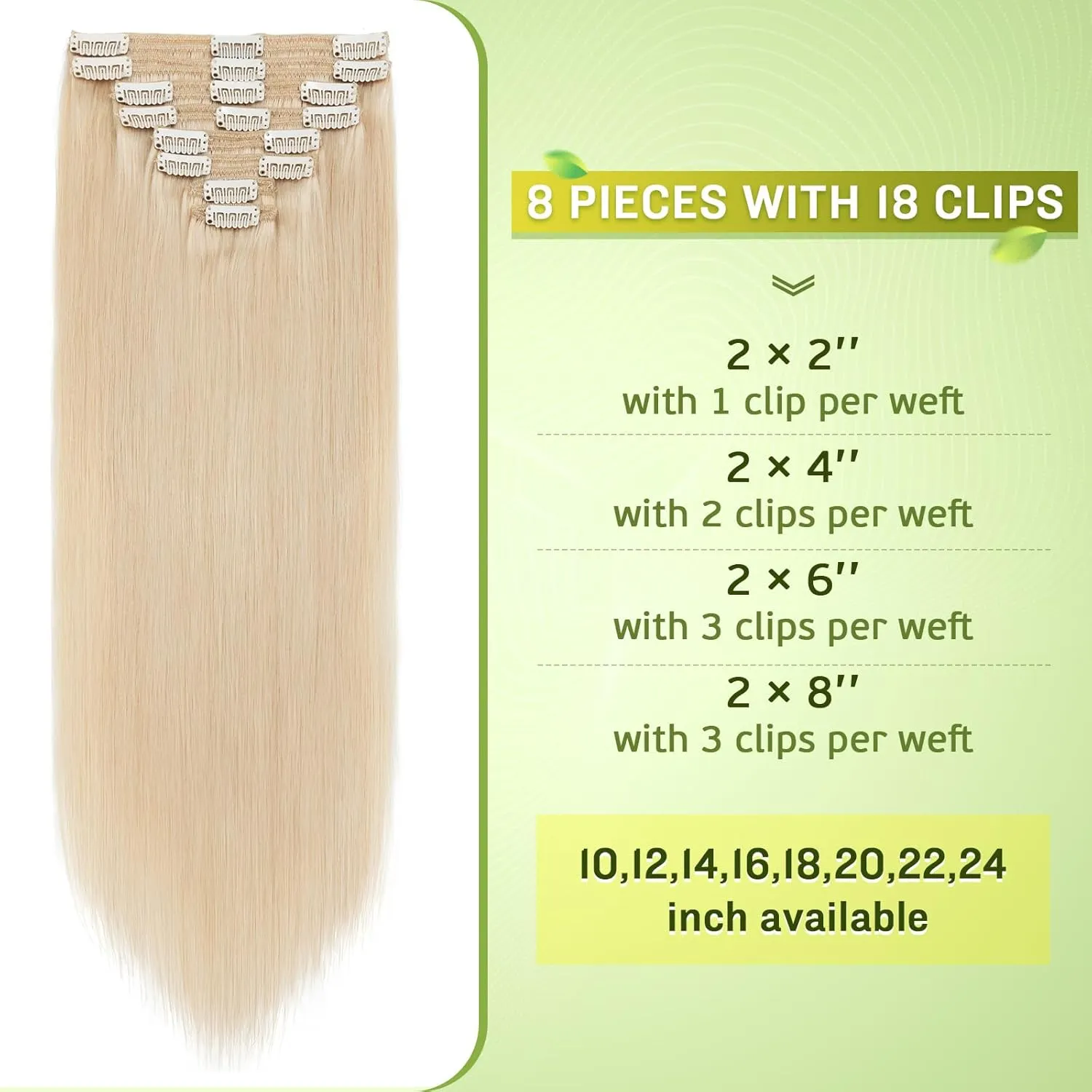 Double Weft 100% Remy Human Hair Clip in Extensions Highlight #24 Natural Blonde Full Head Thick Long Soft Straight 8pcs 18clips 18 inch 140g