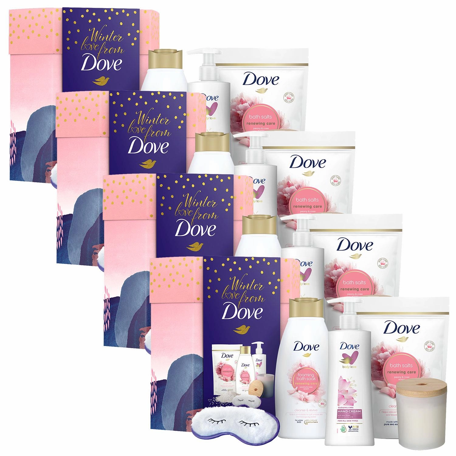 Dove Winter Love Bath & Body 6pcs Gift Set For Her with Soy Candle & Eye Mask