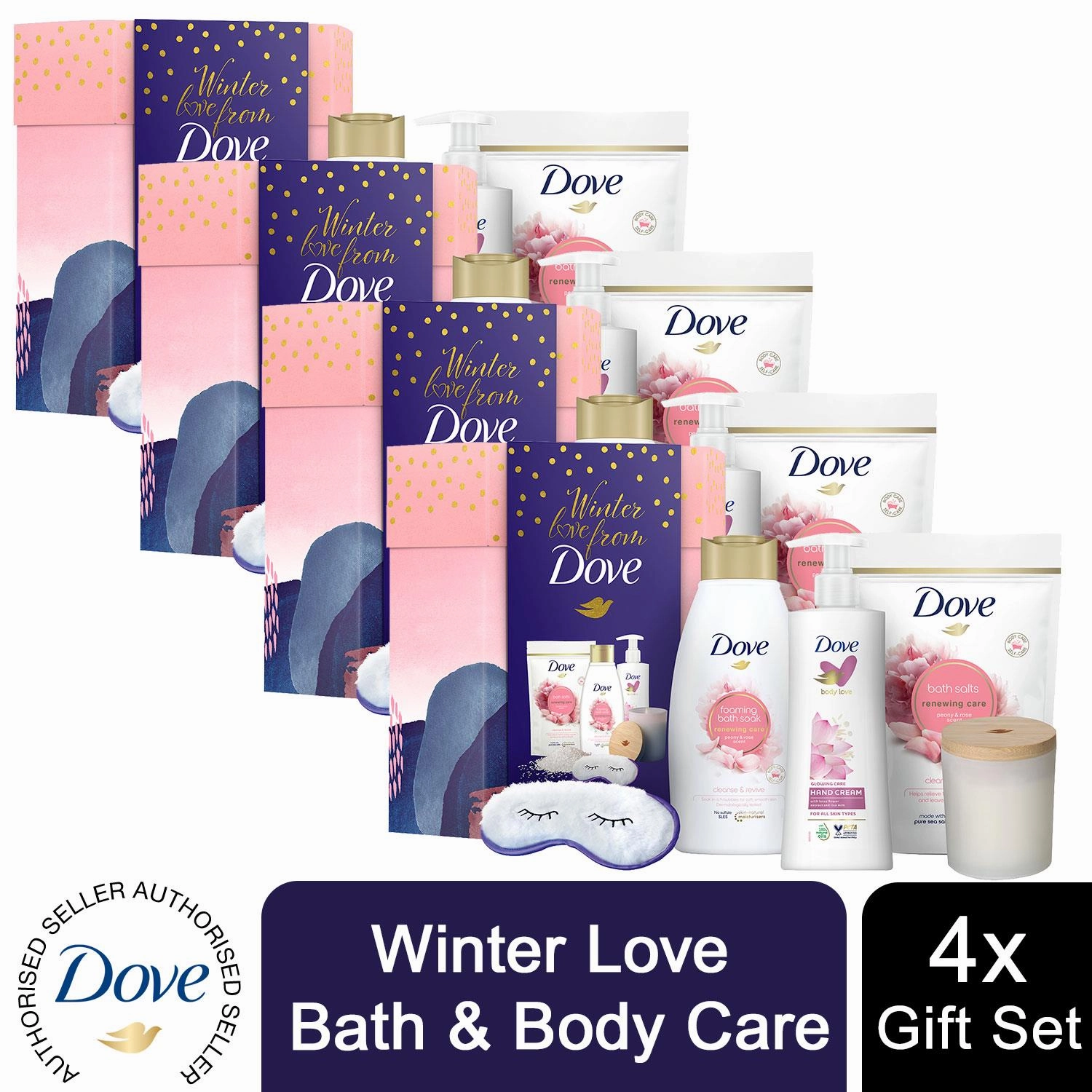 Dove Winter Love Bath & Body 6pcs Gift Set For Her with Soy Candle & Eye Mask