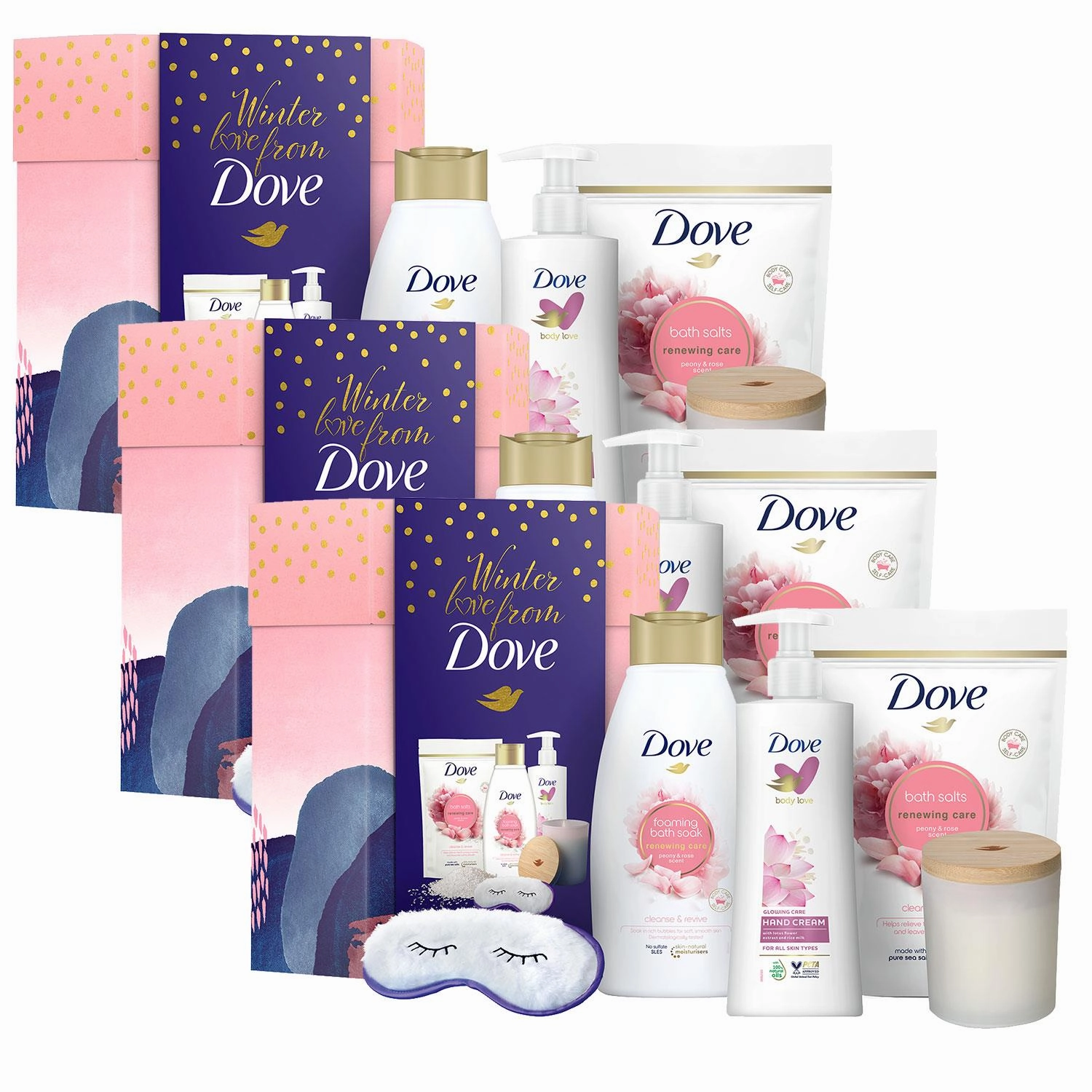 Dove Winter Love Bath & Body 6pcs Gift Set For Her with Soy Candle & Eye Mask