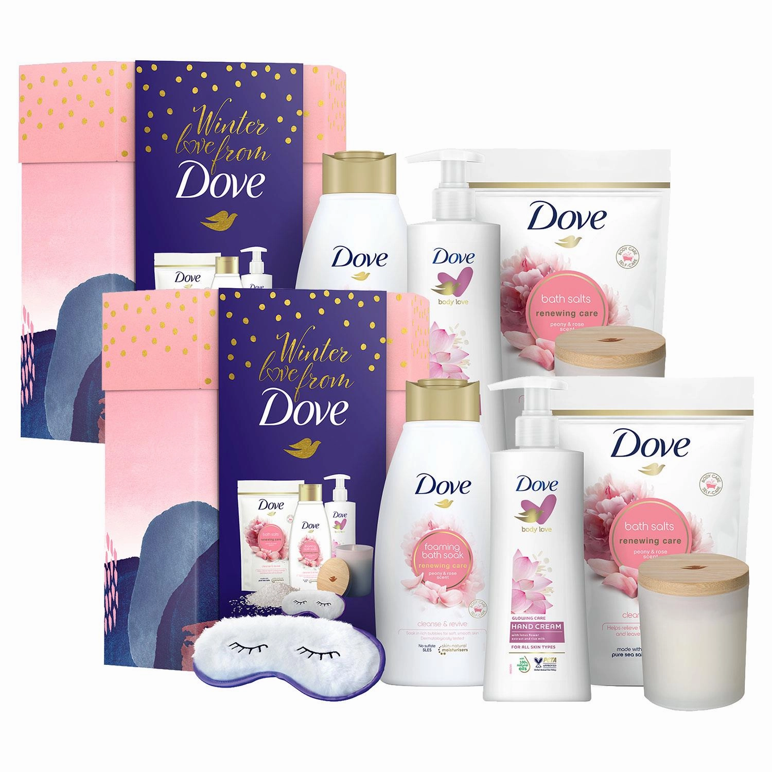 Dove Winter Love Bath & Body 6pcs Gift Set For Her with Soy Candle & Eye Mask