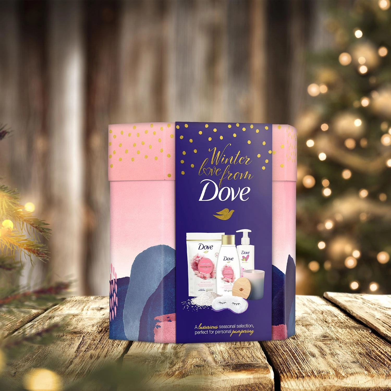 Dove Winter Love Bath & Body 6pcs Gift Set For Her with Soy Candle & Eye Mask