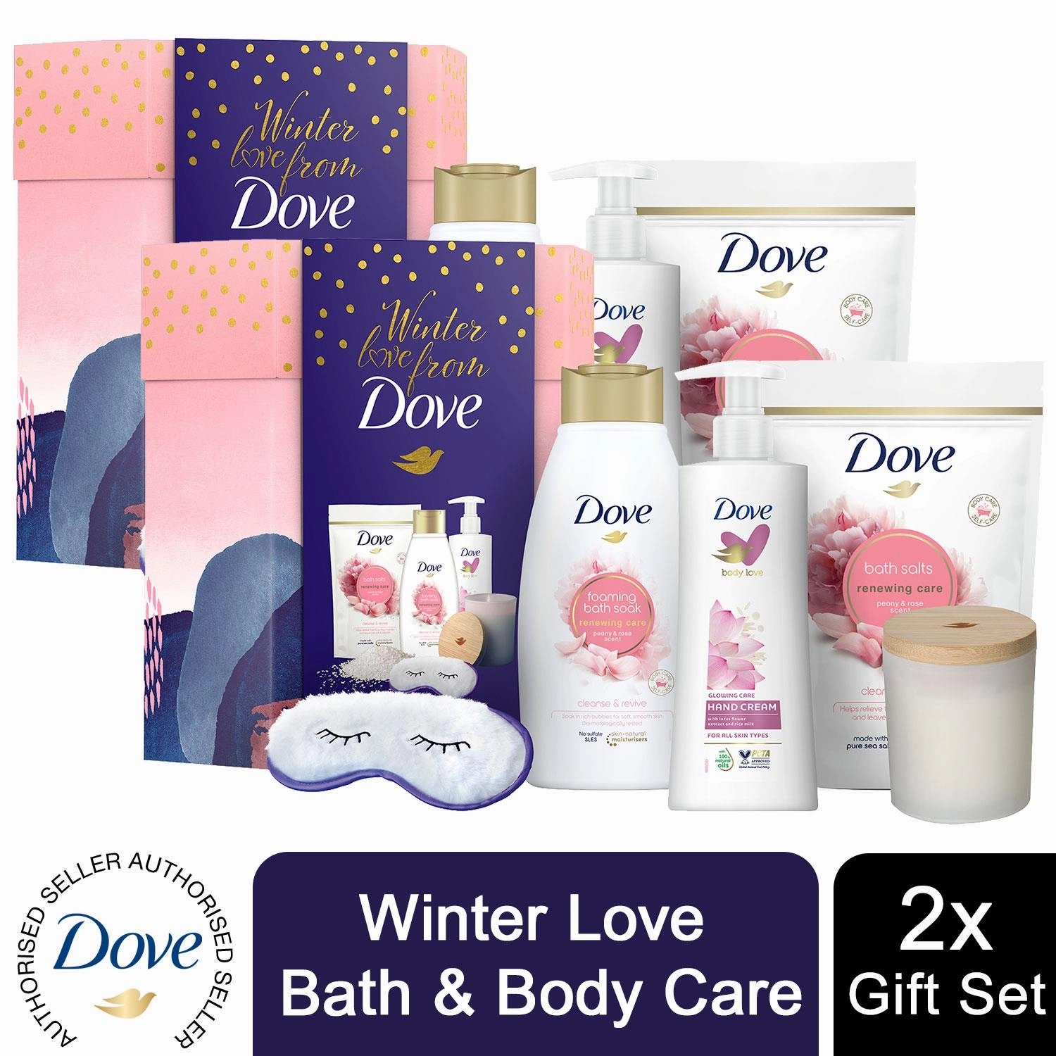 Dove Winter Love Bath & Body 6pcs Gift Set For Her with Soy Candle & Eye Mask
