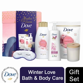 Dove Winter Love Bath & Body 6pcs Gift Set For Her with Soy Candle & Eye Mask