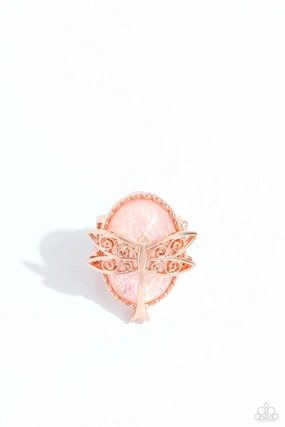 Dragonfly Dazzle - Copper - Peach Opalescent Paparazzi Ring